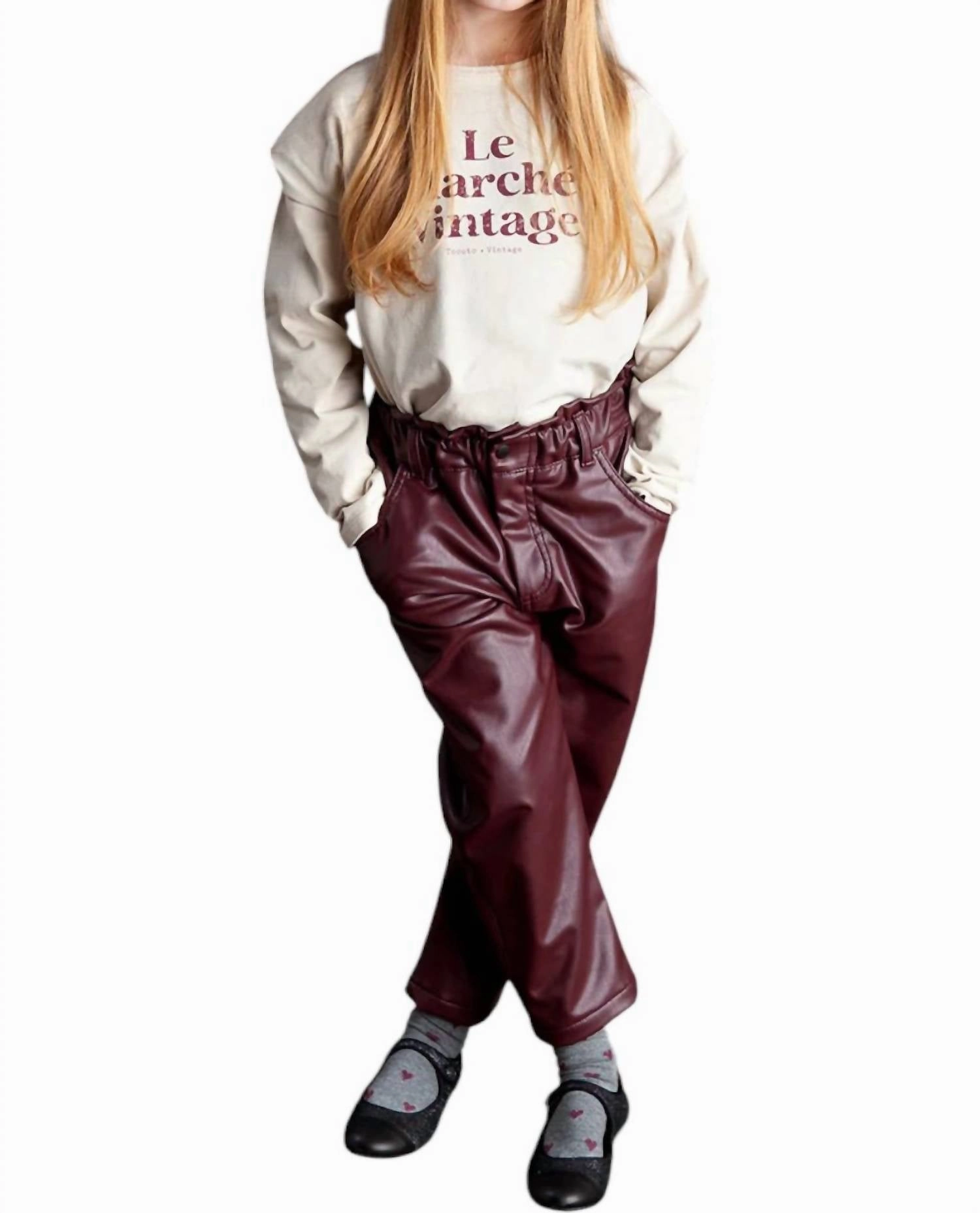 Sintetic Leather Pants In Maroon Compact Fit Anti Static Fabric
