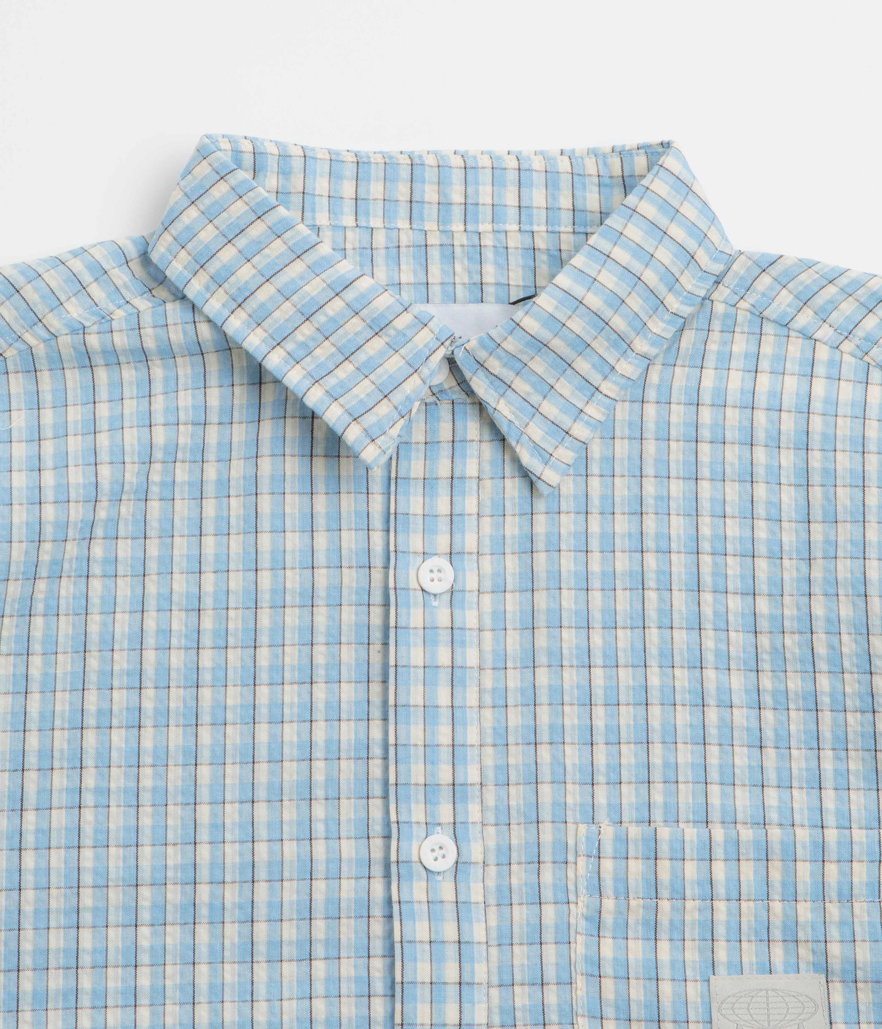 Polished Placket Eye-Catching Pattern Butter Goods Equipment Short Sleeve Shirt - Blue