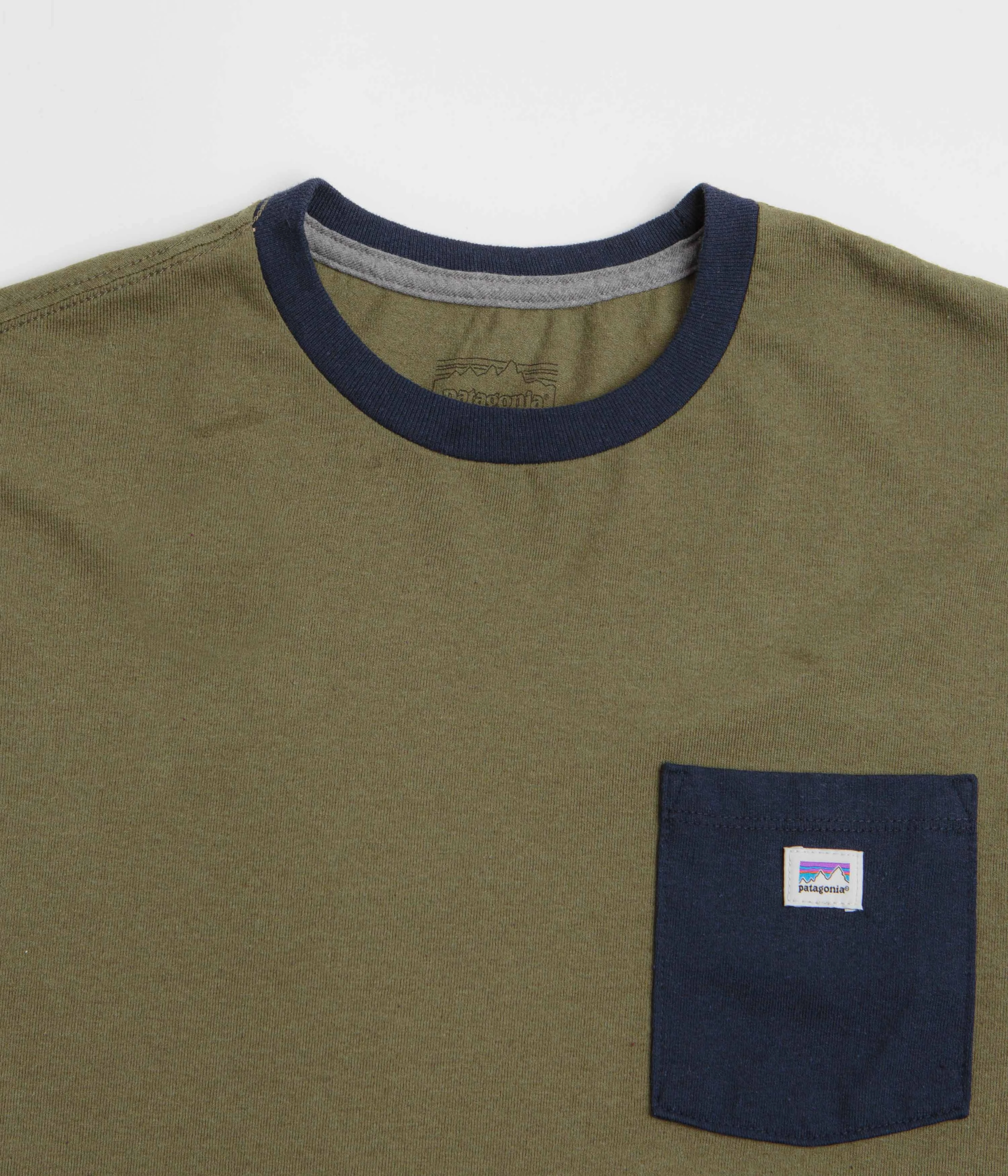 Patagonia Shop Sticker Pocket Responsibili-Tee Long Sleeve T-Shirt - Tent Green button-down