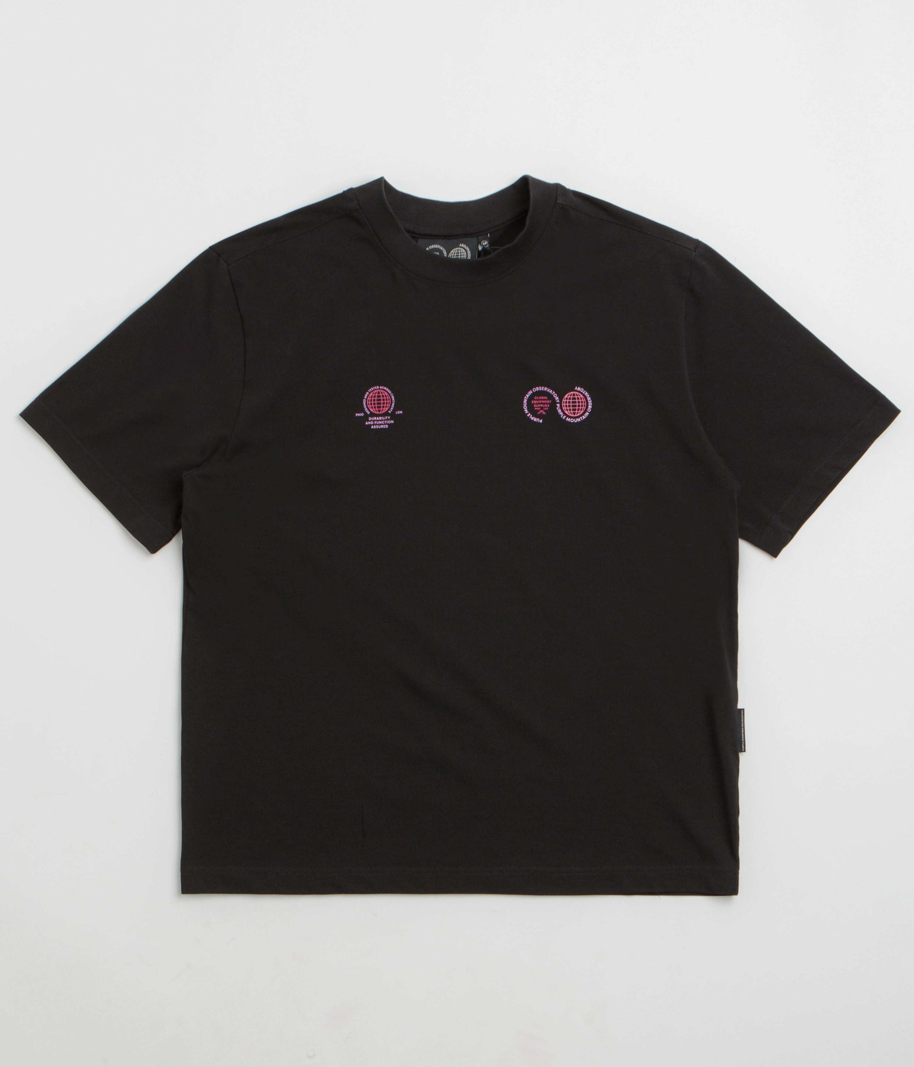 Purple Mountain Observatory Globe T-Shirt - Black / Purple short hem Quilted Pattern