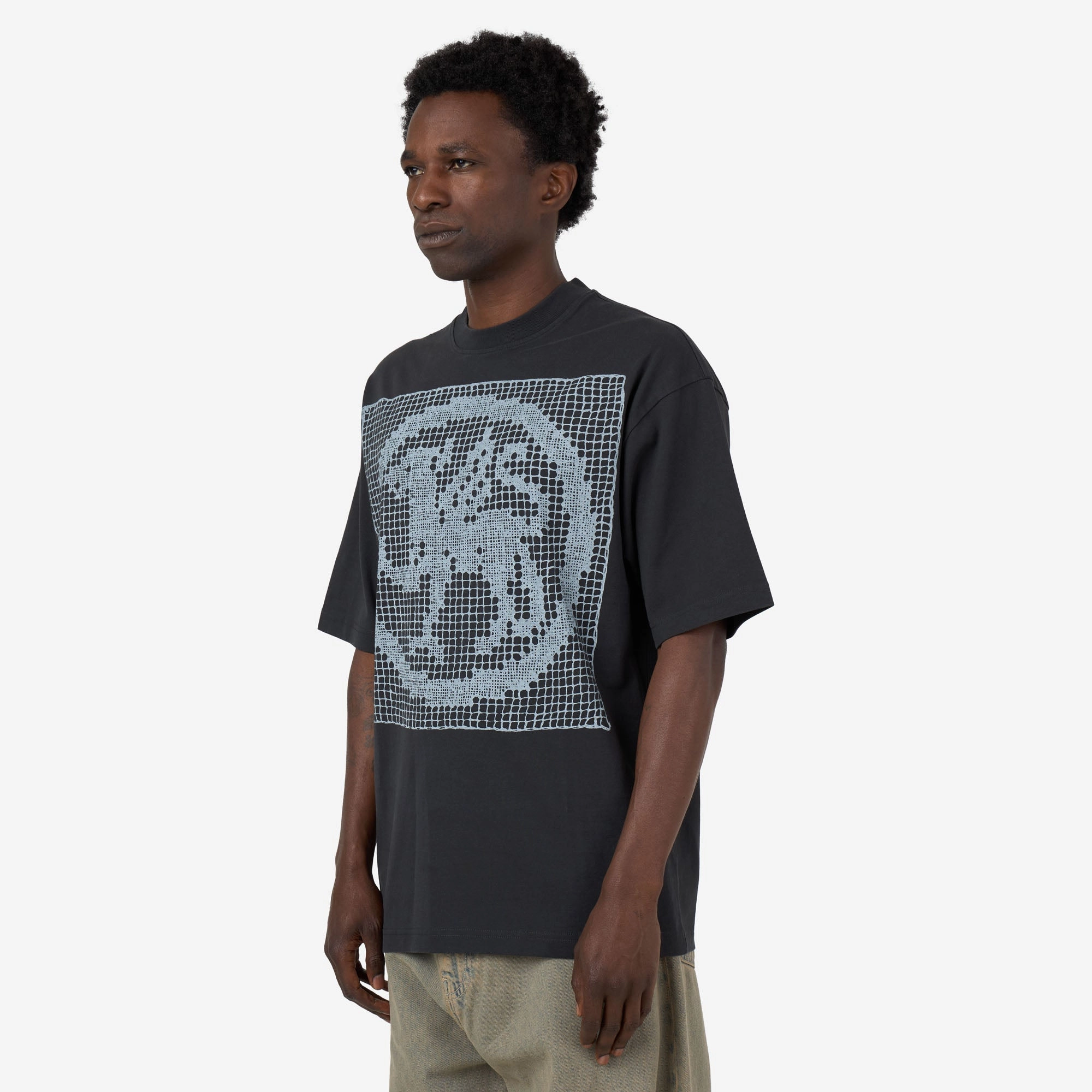 Reinforced Button Placket The Trilogy Tapes Filet Lace T-Shirt / Black