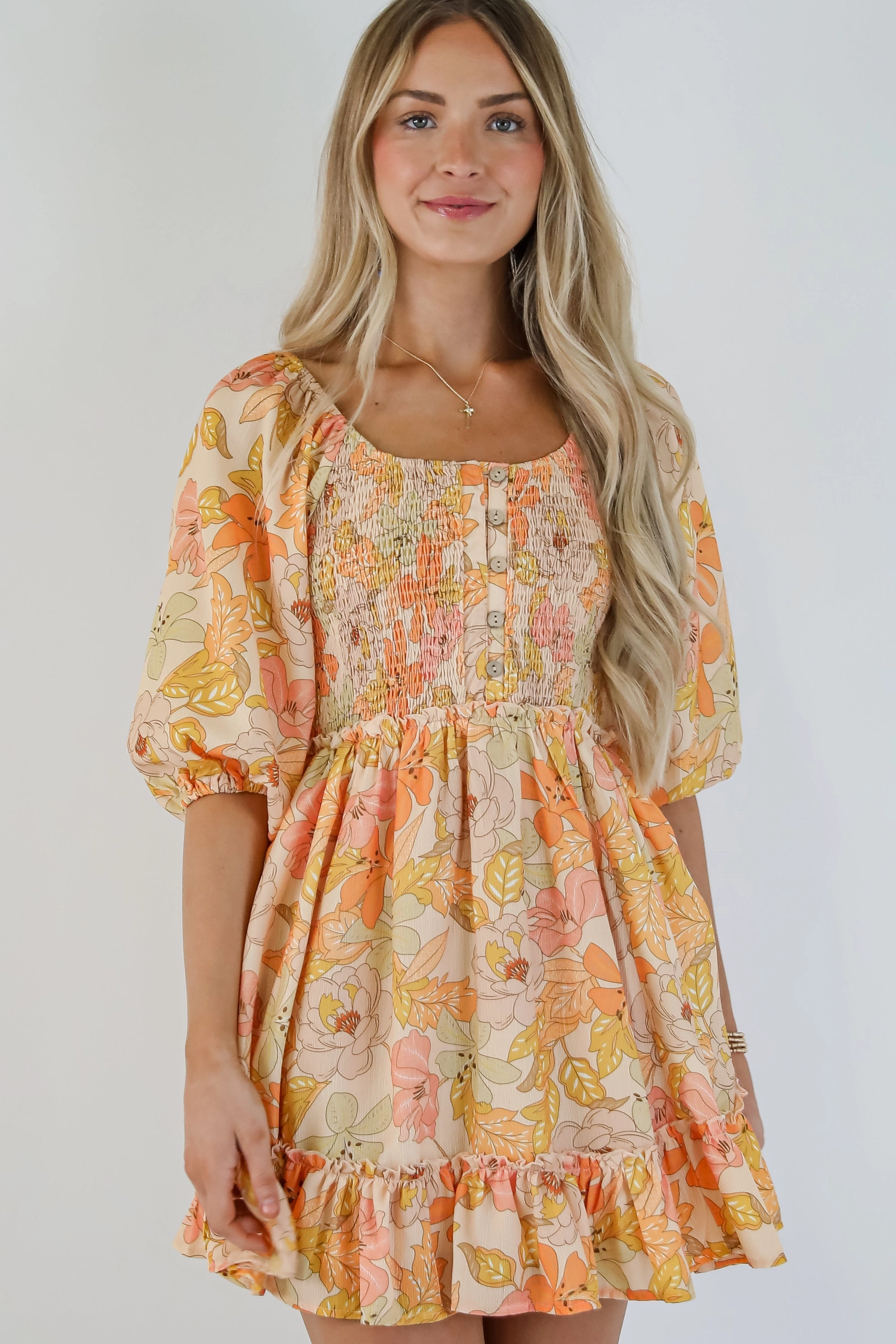 FINAL SALE - Live Life In Full Bloom Orange Floral Mini Dress Easy Go