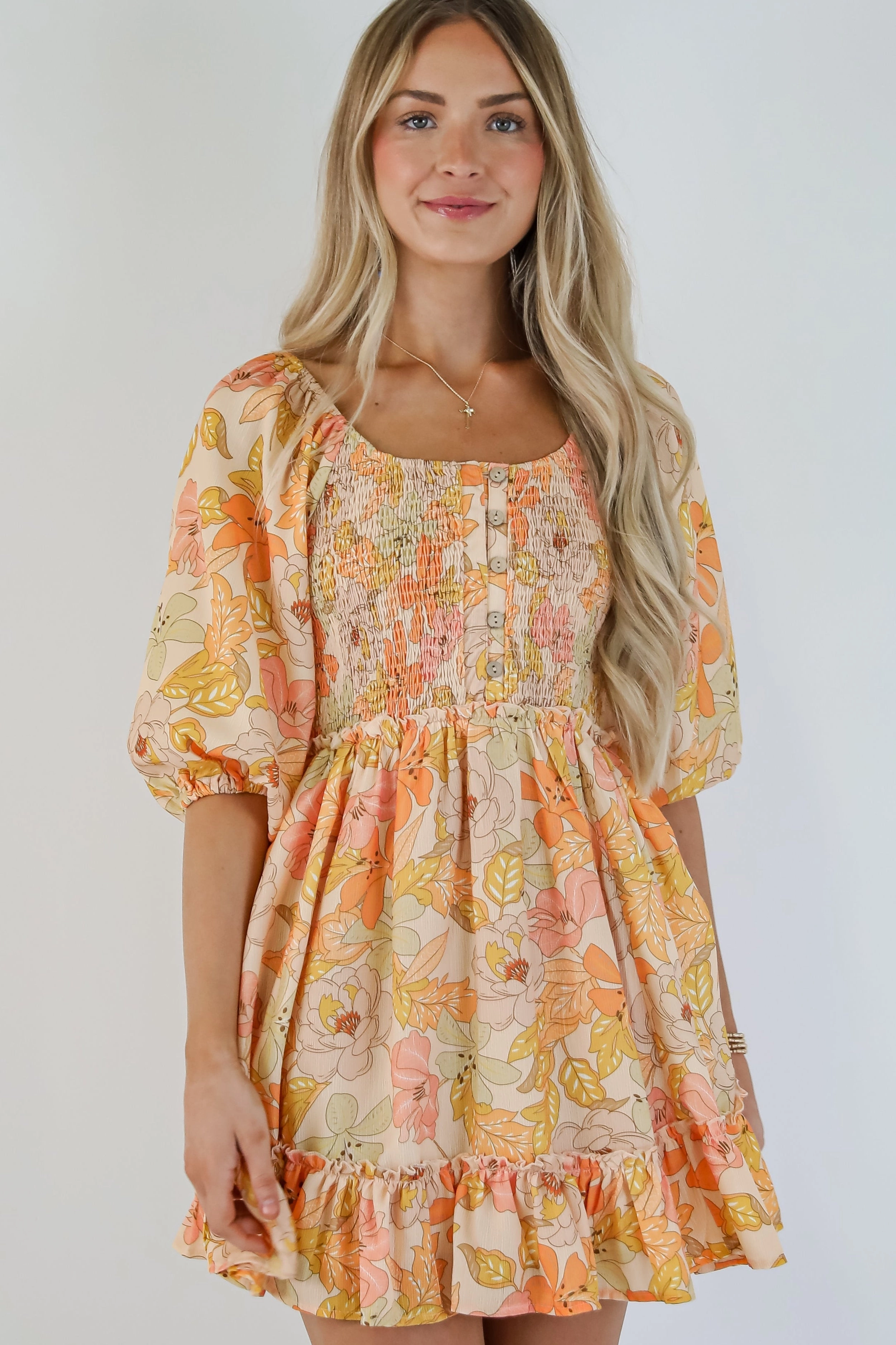 Dreamy Touch Easy Texture FINAL SALE - Live Life In Full Bloom Orange Floral Mini Dress