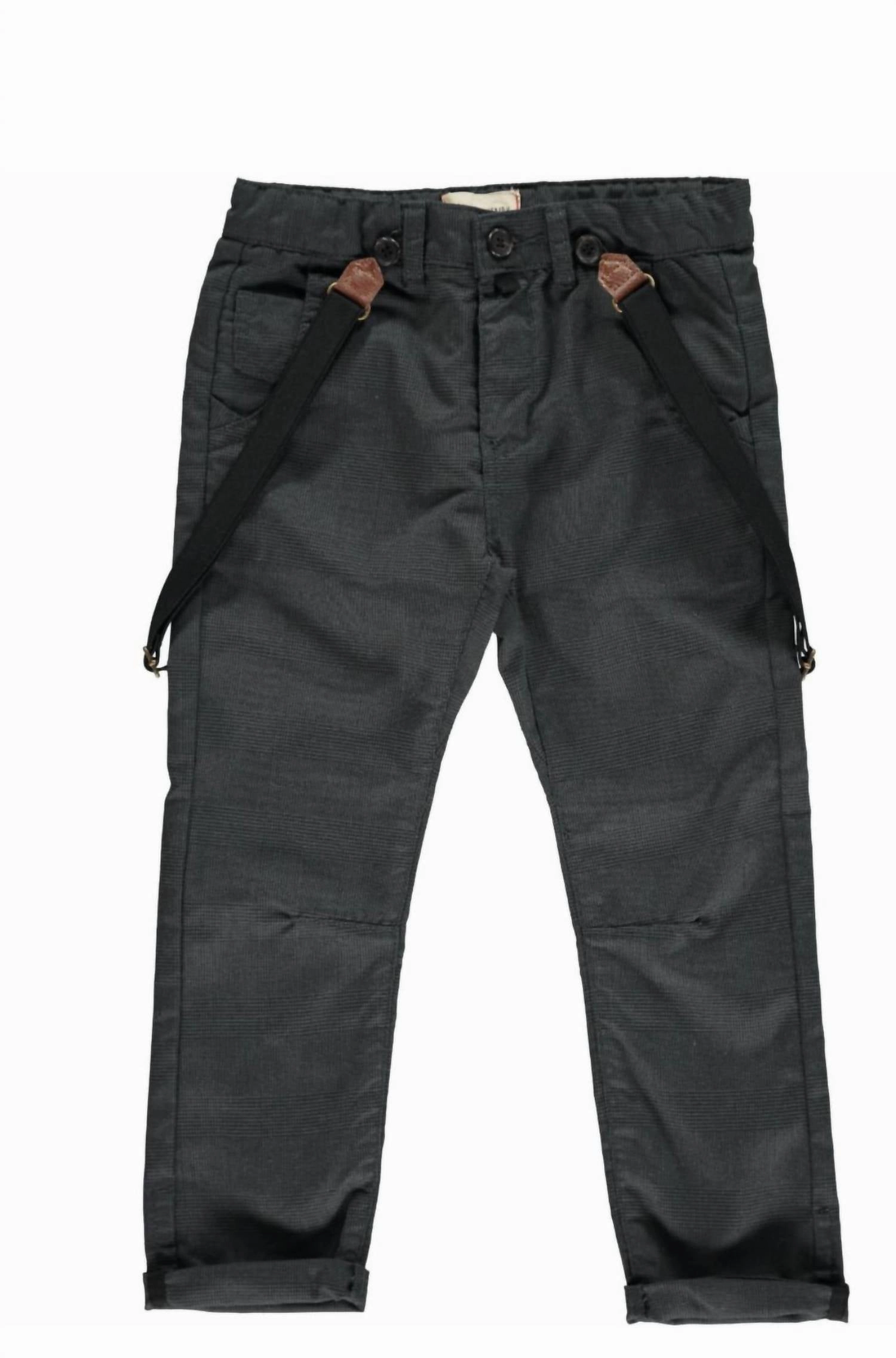 Thermal regulation Smart Look Boy's Bradford Woven Trousers With Removable Suspenders In Black Dogtooth