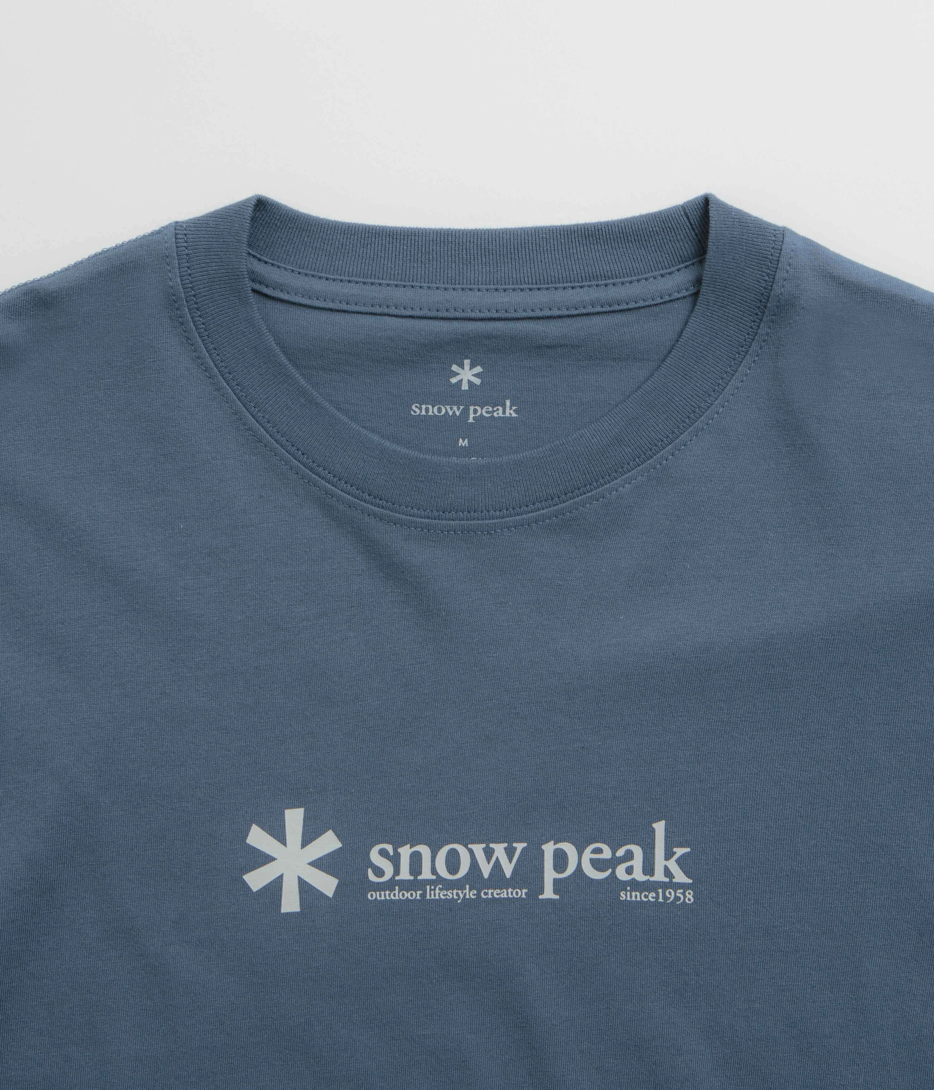 Snow Peak Logo T-Shirt - Slate Blue holiday season rolled sleeves