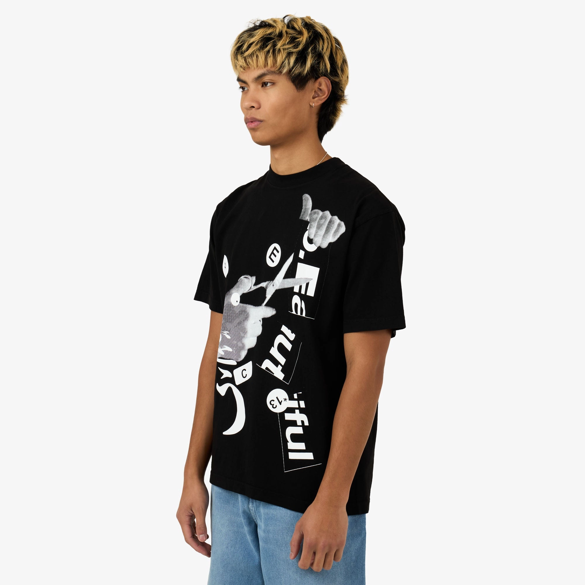 Narrow waistband b.Eautiful Cutting T-Shirt Black