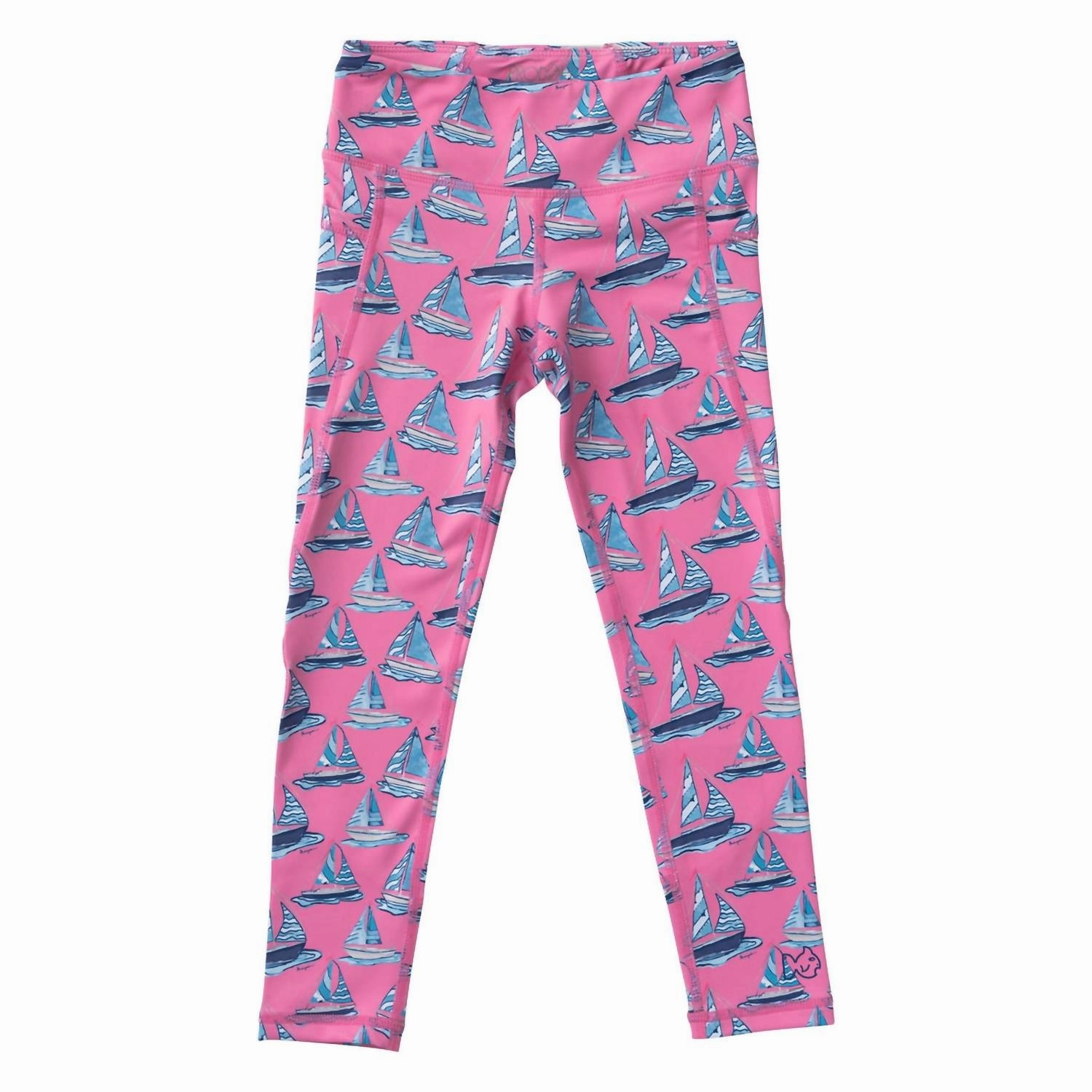 Girls' Cosmos Sailboat Legging In Pink Odor Control Fabric DoubleLayeredKnees