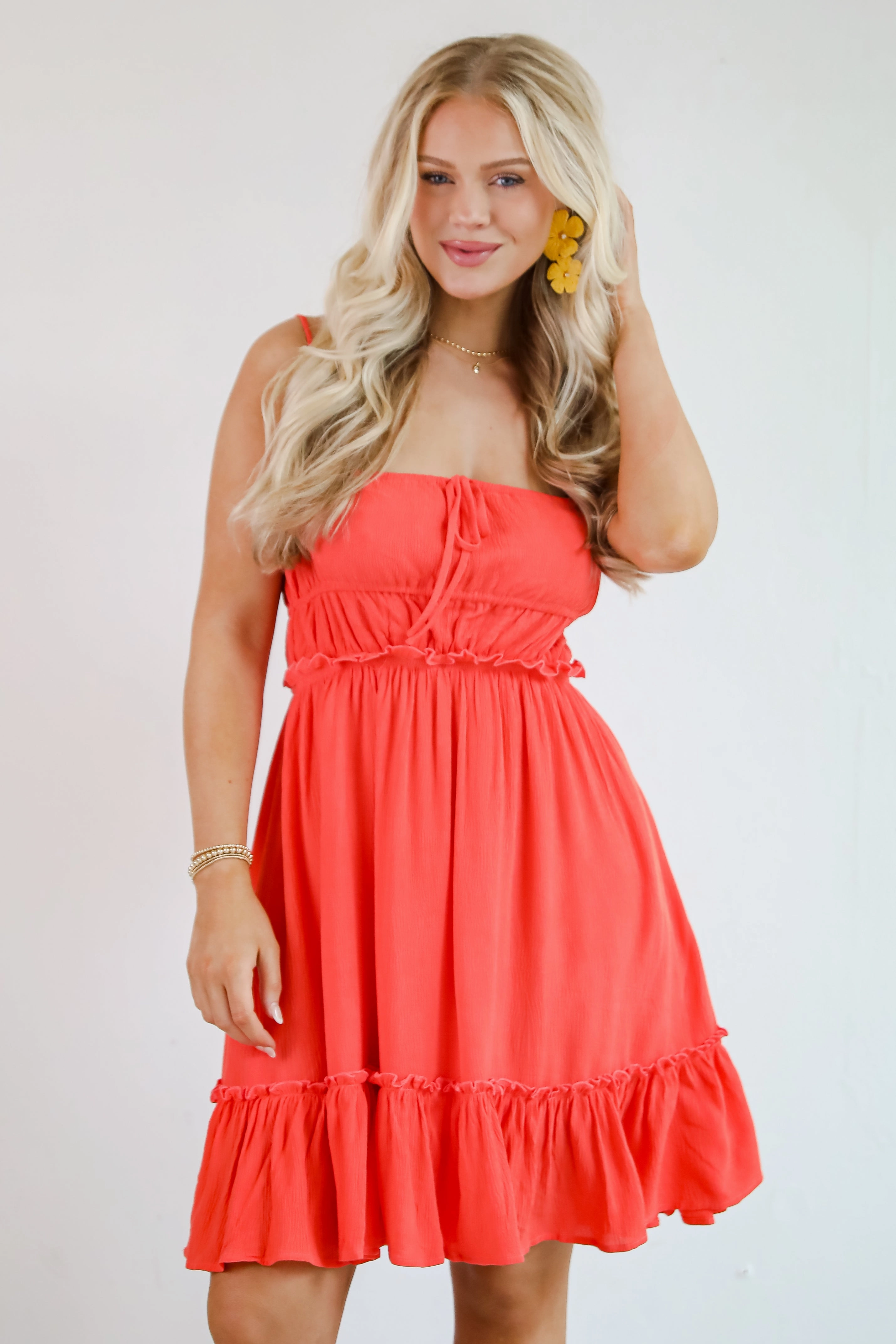 Slit-Hem FINAL SALE - Watch The Sunset Coral Mini Dress