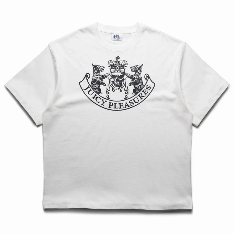 Pleasures Skull Crest Heavyweight Tee - White pants silhouette Subtle patterns