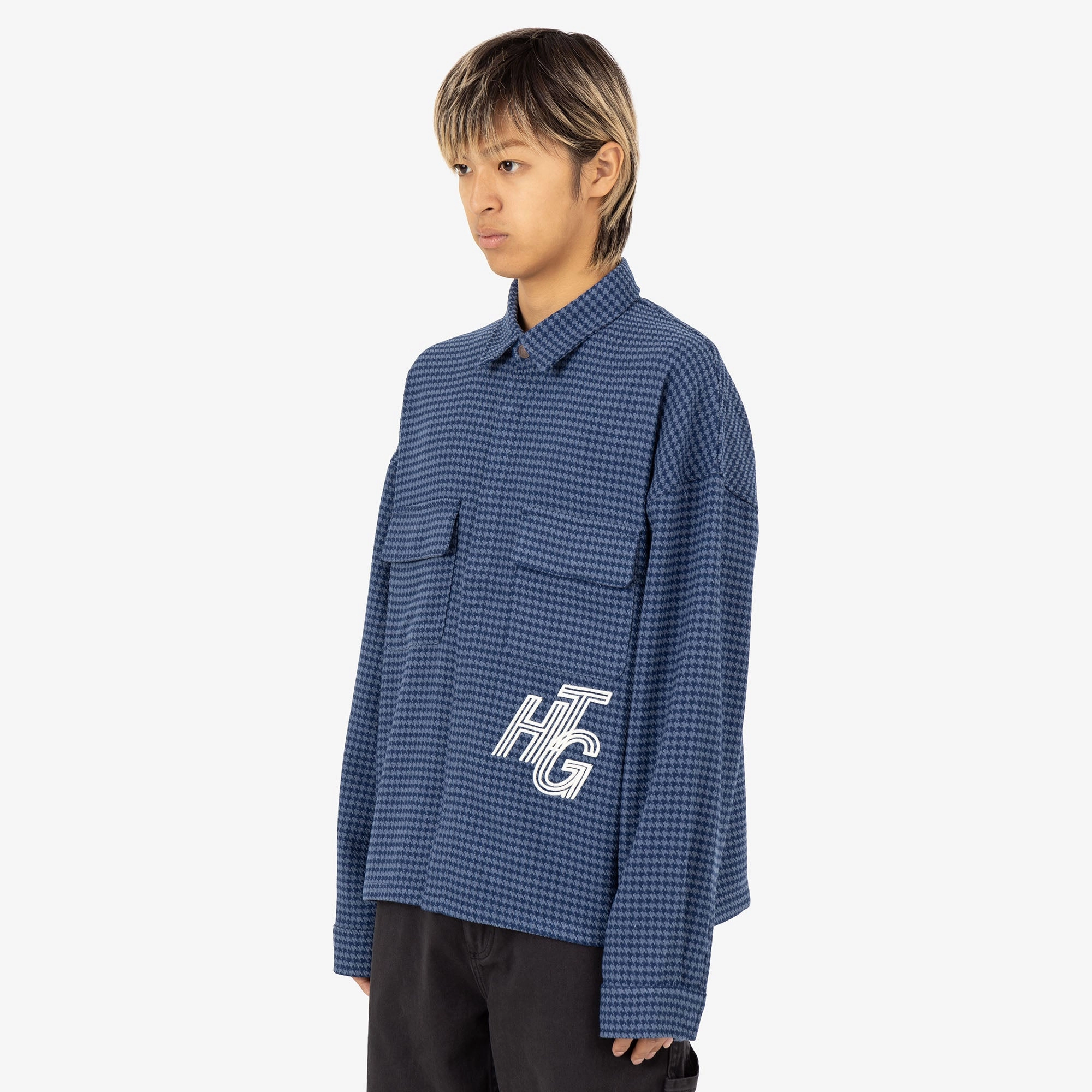 Honor The Gift Houndstooth Shirt / Navy Geometric Shape Everyday Layer