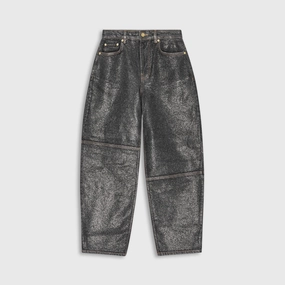 High Mobility Ganni Shimmery Foil Denim Stary Pant - Washed Black