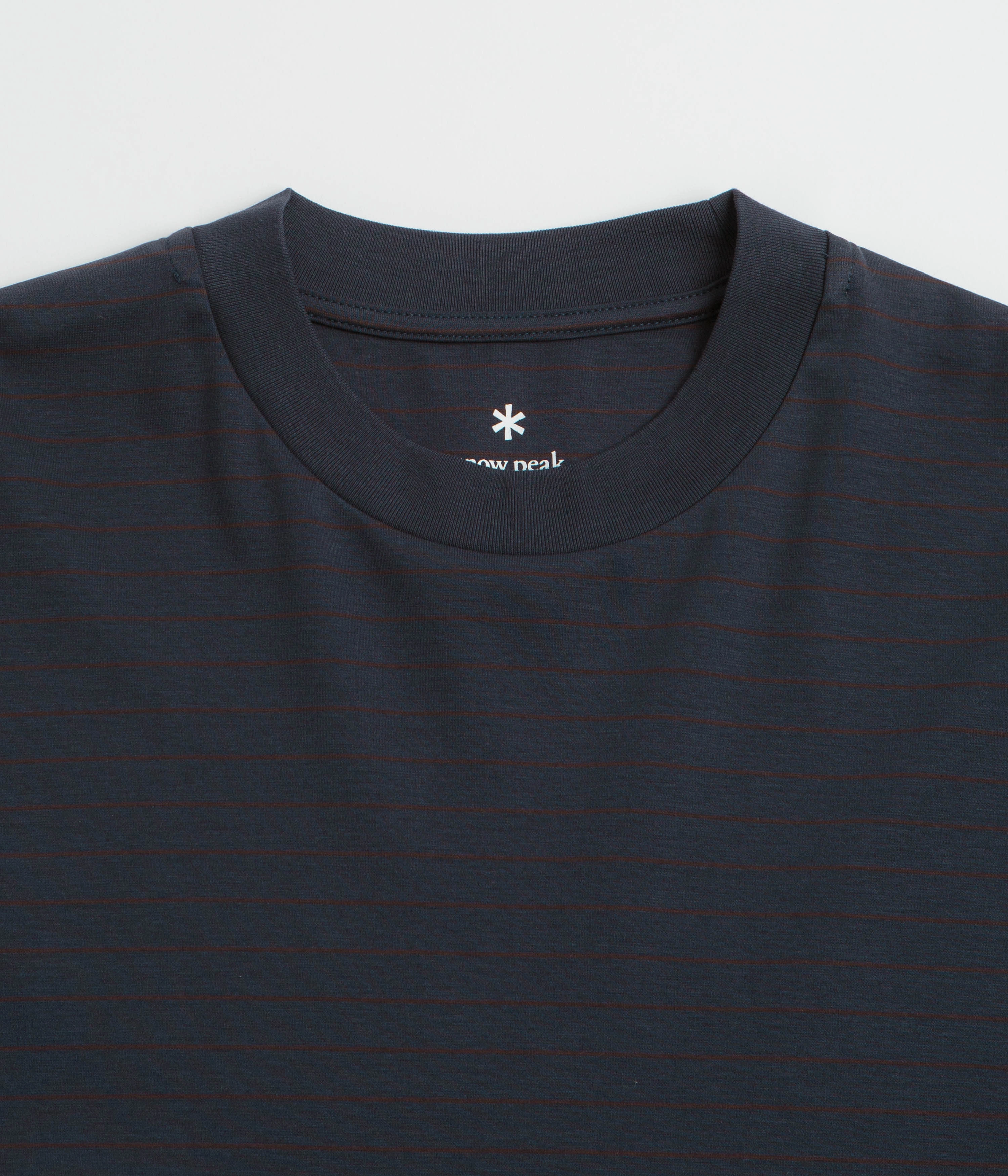 Loose-fitting Semi Formal Snow Peak Organic Cotton Mercerized Long Sleeve T-Shirt - Blue Border