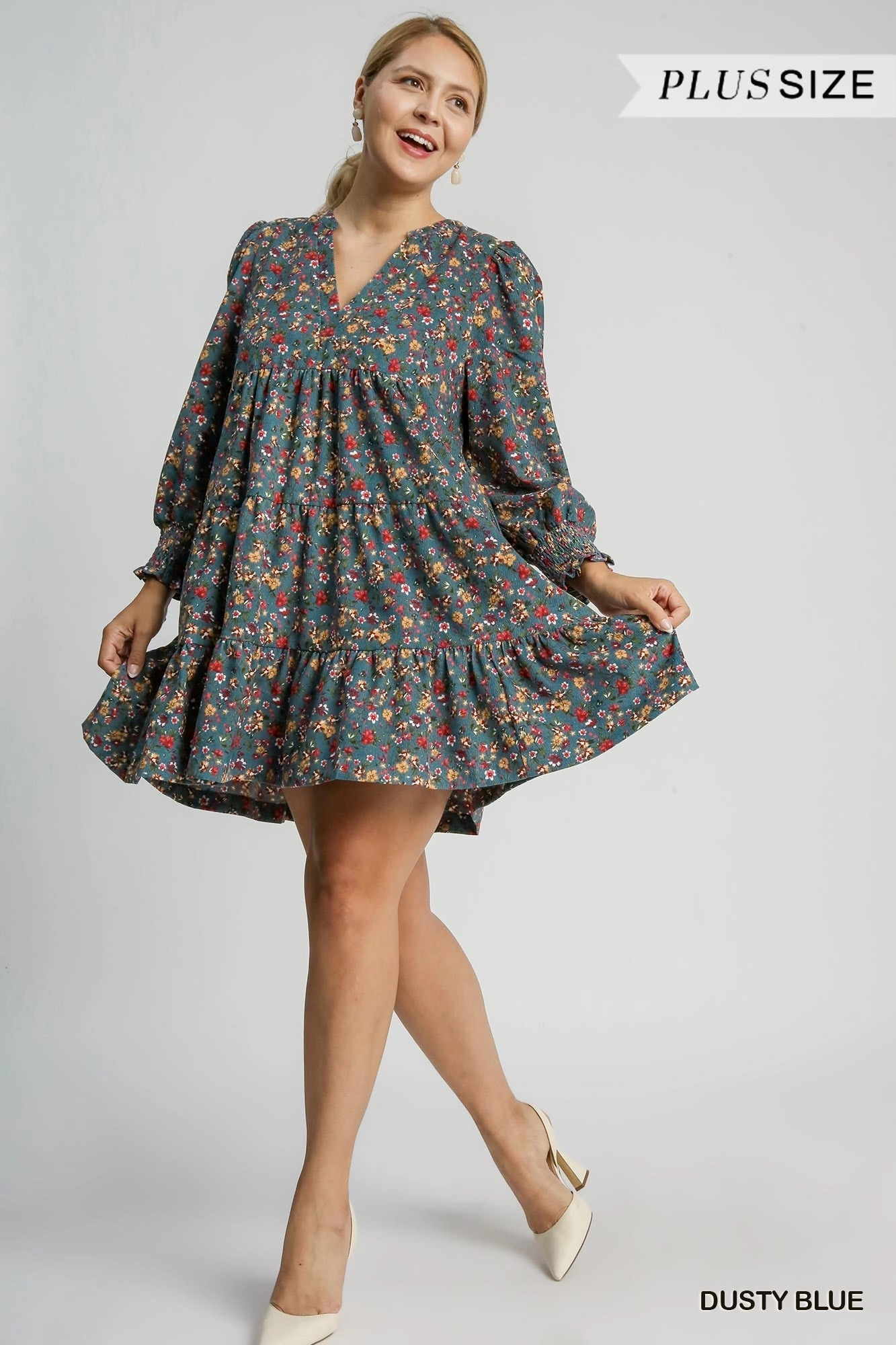 Relaxed Layer Dusty Blue w/ All Over Floral Corduroy Dress