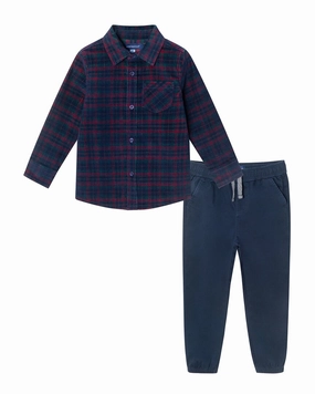 Andy & Evan Plaid Cord Button-Down & Joggers Pant Set No Iron AntiSnagZippers