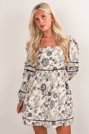 FINAL SALE - Total Crush Black Floral Babydoll Mini Dress Rooftop-Event Pure Lines