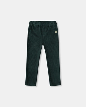 Vintage Wash Stretch Velour Rib Treggings Dark Green