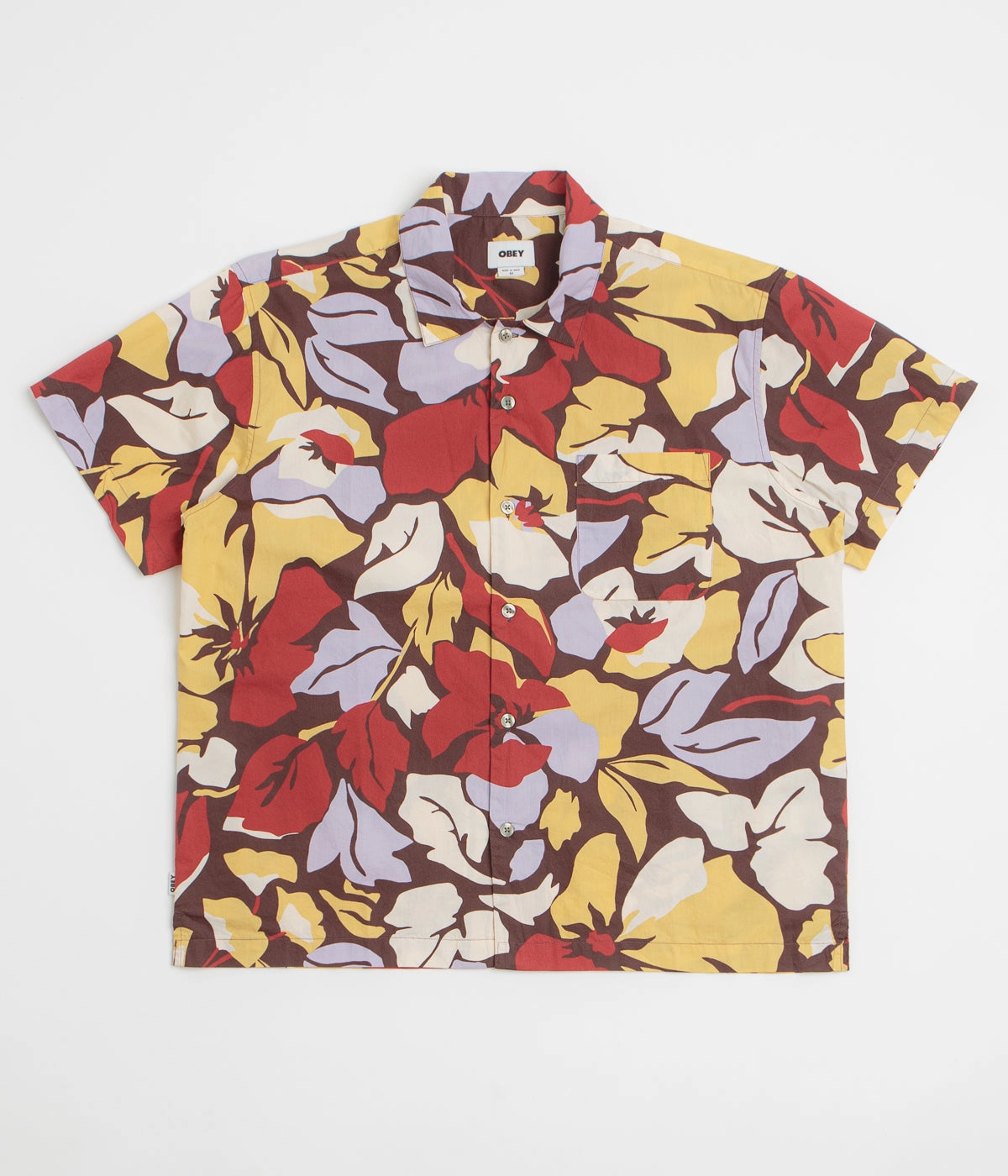 Obey Maxwell Short Sleeve Shirt - Chocolate Multi Eco Friendly Production