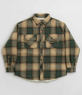 Zippered Closure Stan Ray Quilted Plaid Overshirt - Olive Plaid