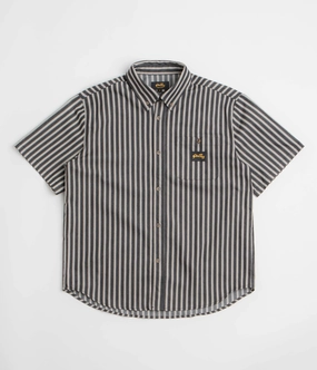 Edgy Fashion Stan Ray Short Sleeve Flannel Shirt - Charcoal Stripe