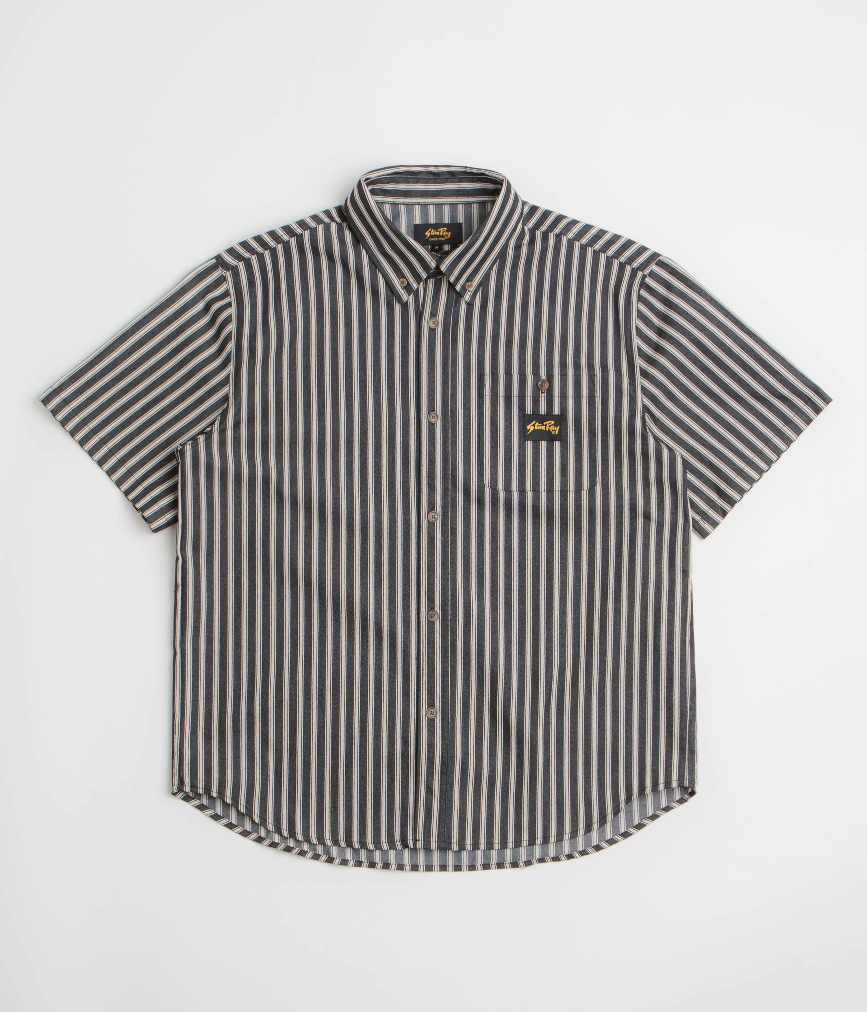 Edgy Fashion Stan Ray Short Sleeve Flannel Shirt - Charcoal Stripe