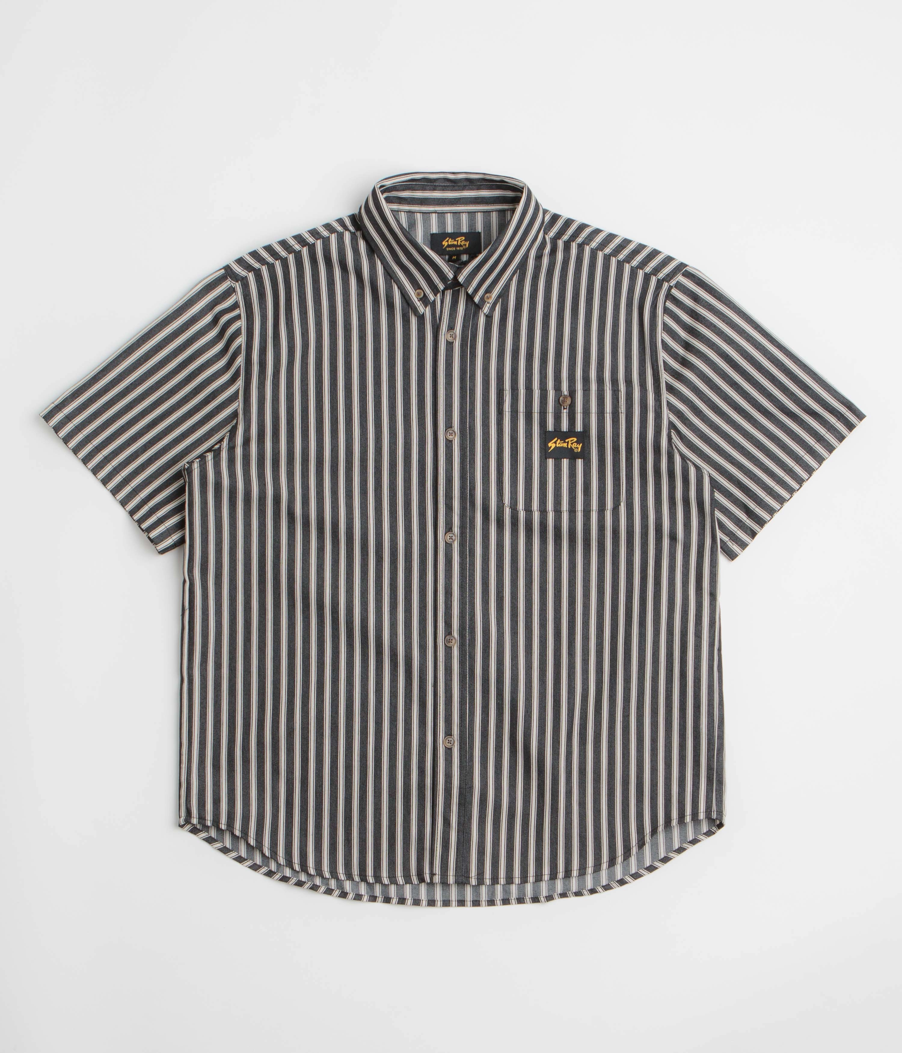 Year-Round Favorite Everyday Fashion Stan Ray Short Sleeve Flannel Shirt - Charcoal Stripe