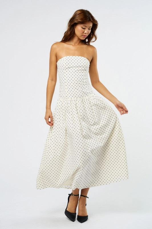 Floral-Pattern Waitlist 10/29 ? Shelly Sleeveless Polka Dot Print Maxi Dress White