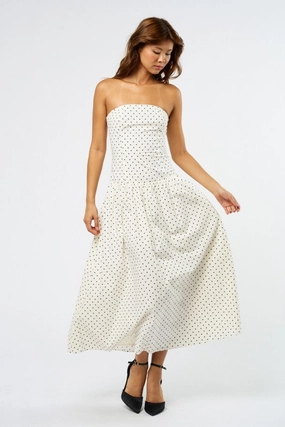 Waitlist 10/29 ? Shelly Sleeveless Polka Dot Print Maxi Dress White Casual Edge