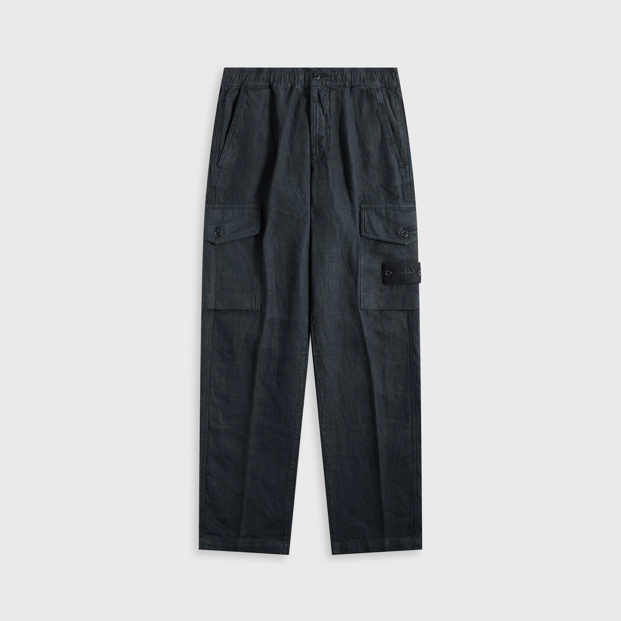 Stone Island Diagonal Linen Garment Dyed Ghost Piece Trousers - Navy Blue Cropped hem