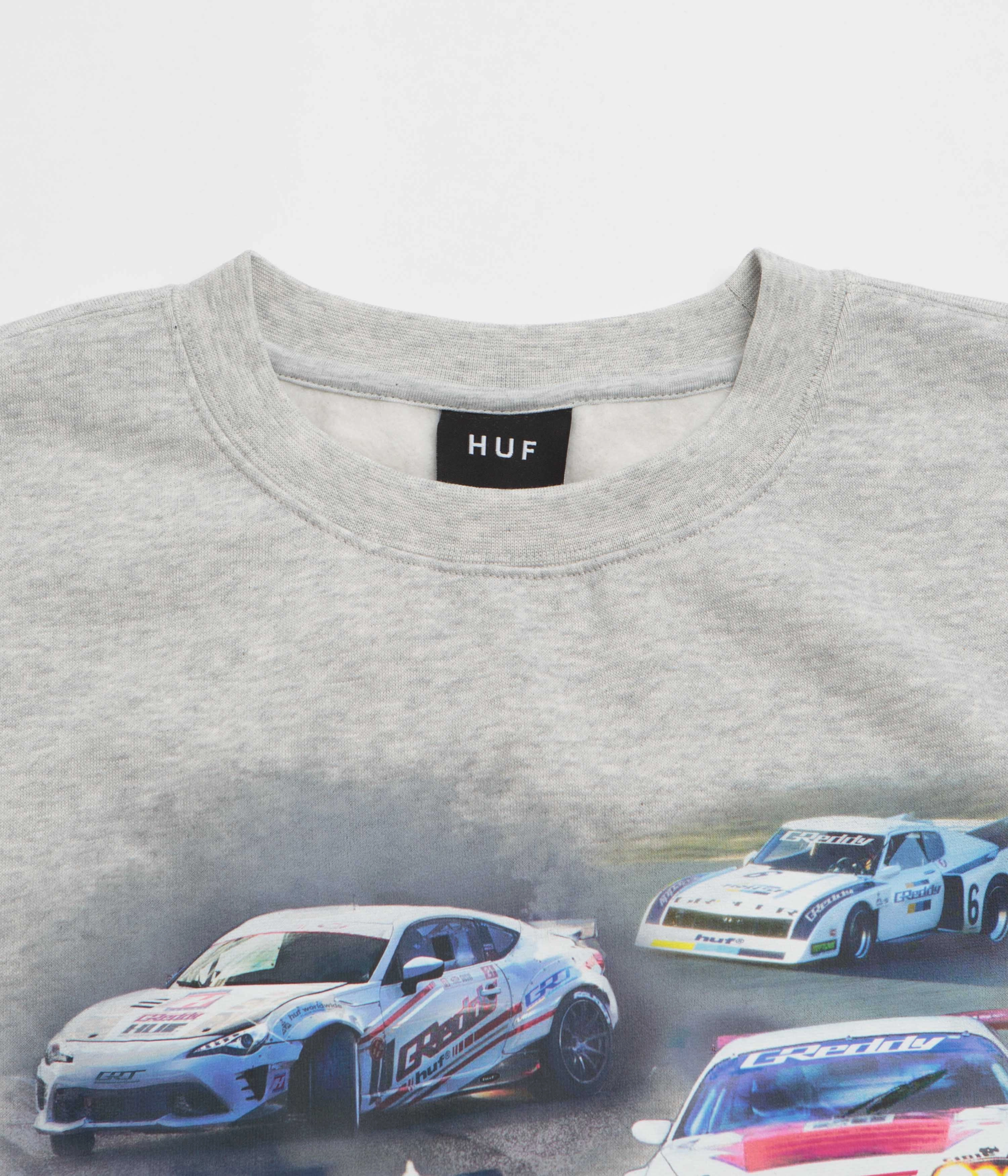 HUF Greddy Showcase Crewneck Sweatshirt - Heather Grey Casual Essentials Sporty apparel