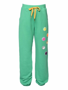 Girl's Sequin Happy Applique Jogger Pants In Green Minimalist Waist Adjustable Fit