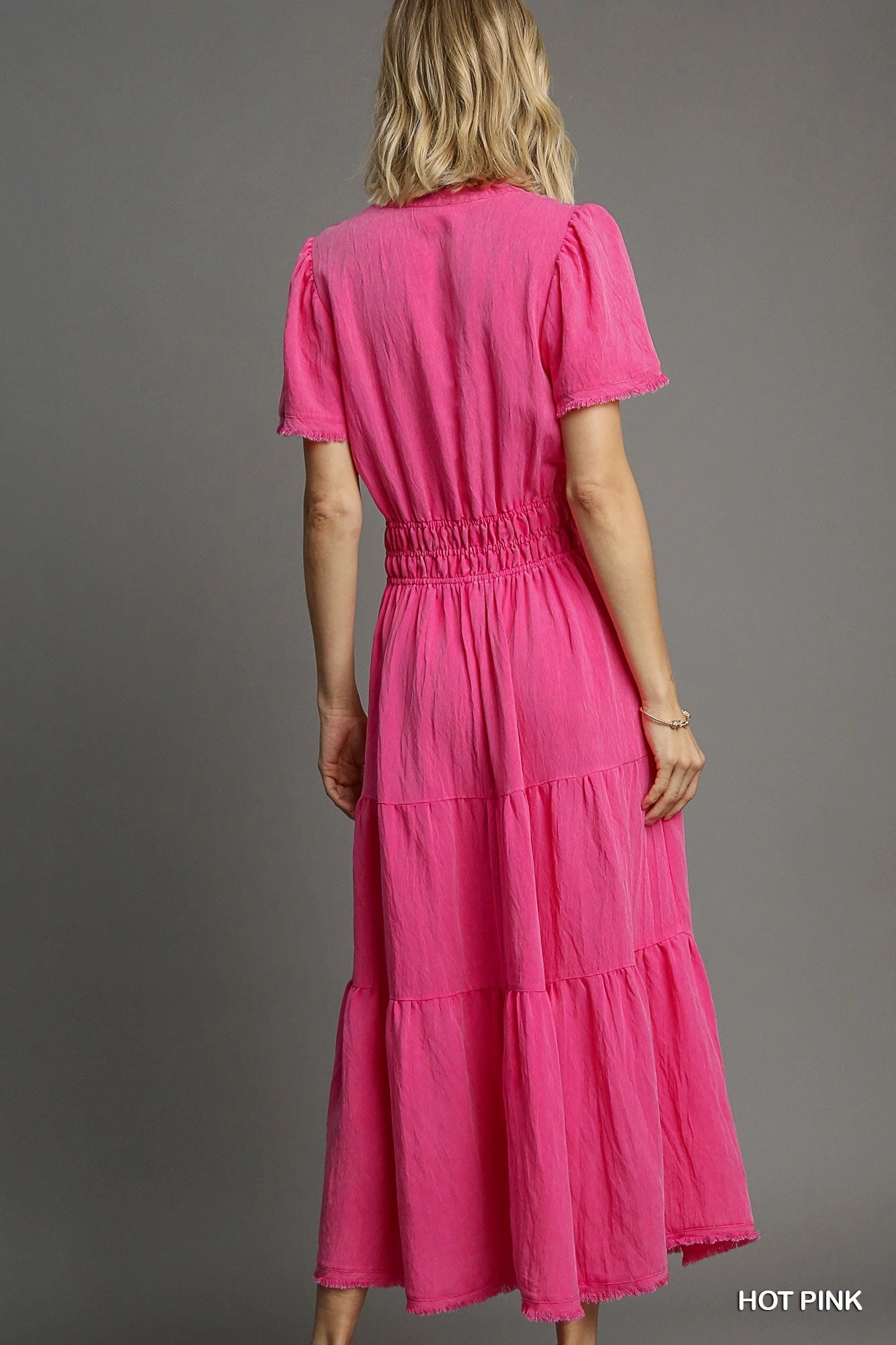 Hot Pink Snow Washed Tiered Maxi Dress Low-Waist Seasonal Mood