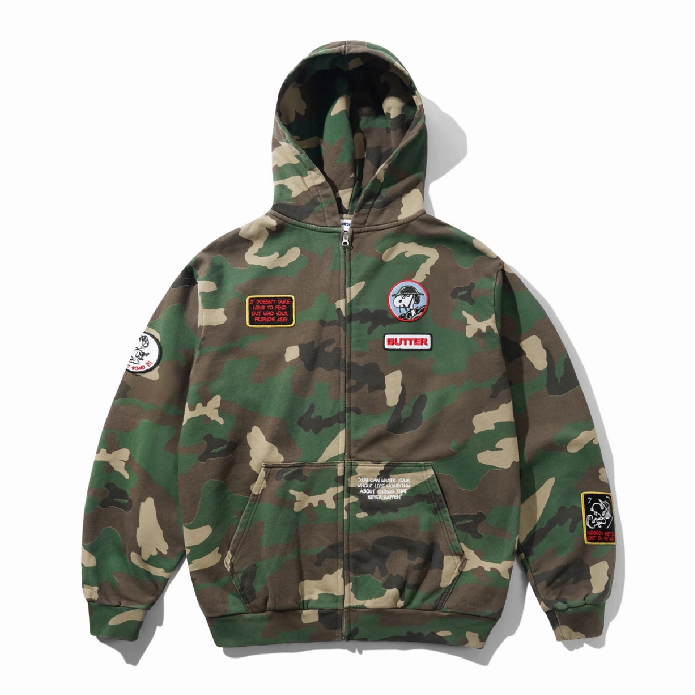 bike ride Butter Goods x PEANUTS Patches Zip-Thru Hoodie - Washed Camo