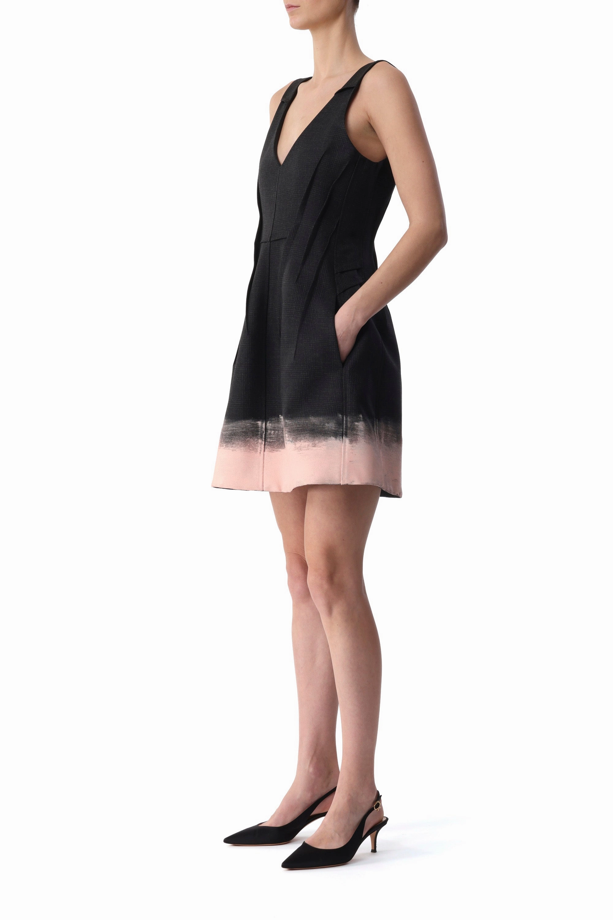 Work Option sophisticated appearance GLEN PLAID V-NECK MINI DRESS WITH PAINTED HEM