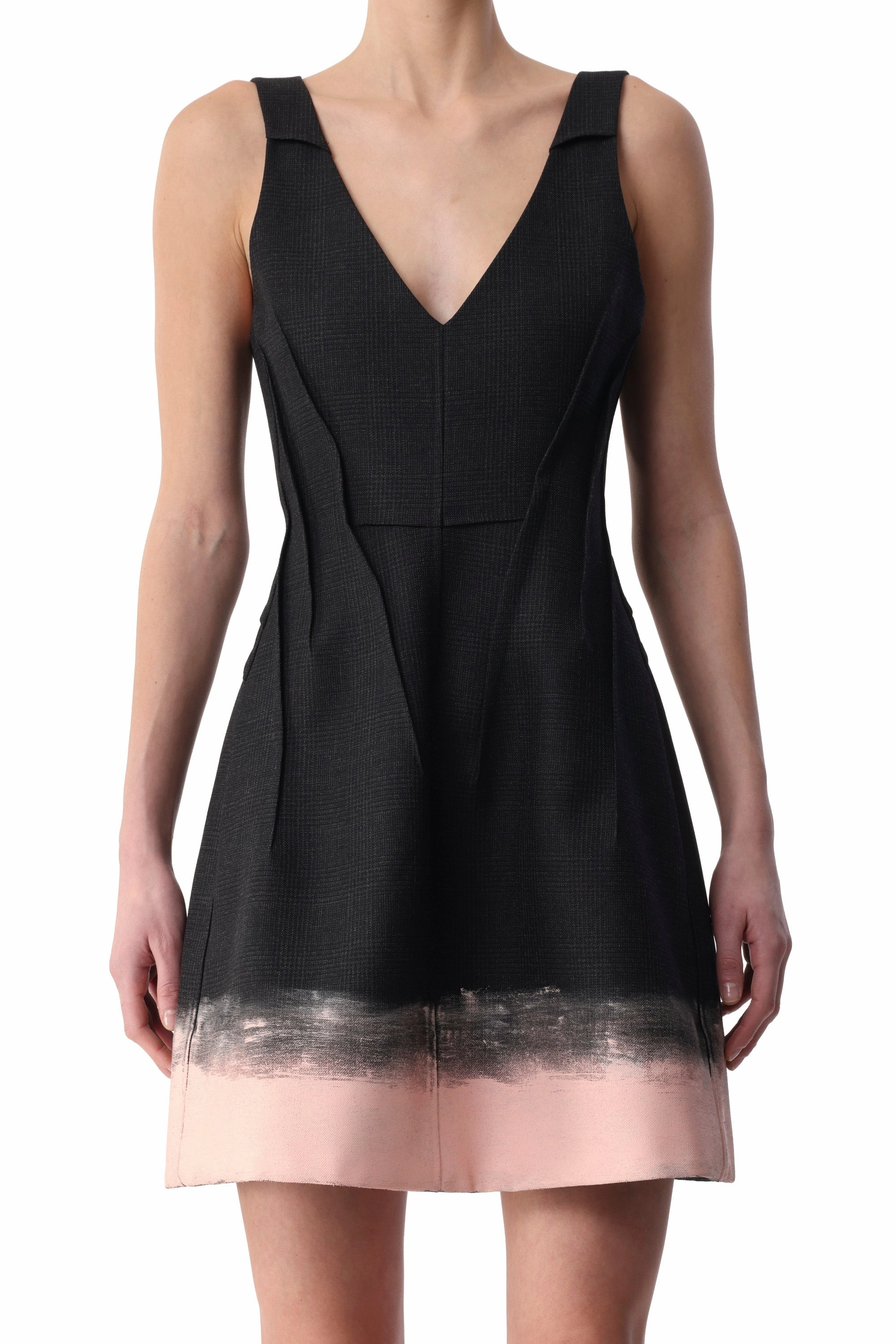 Classic Layering GLEN PLAID V-NECK MINI DRESS WITH PAINTED HEM