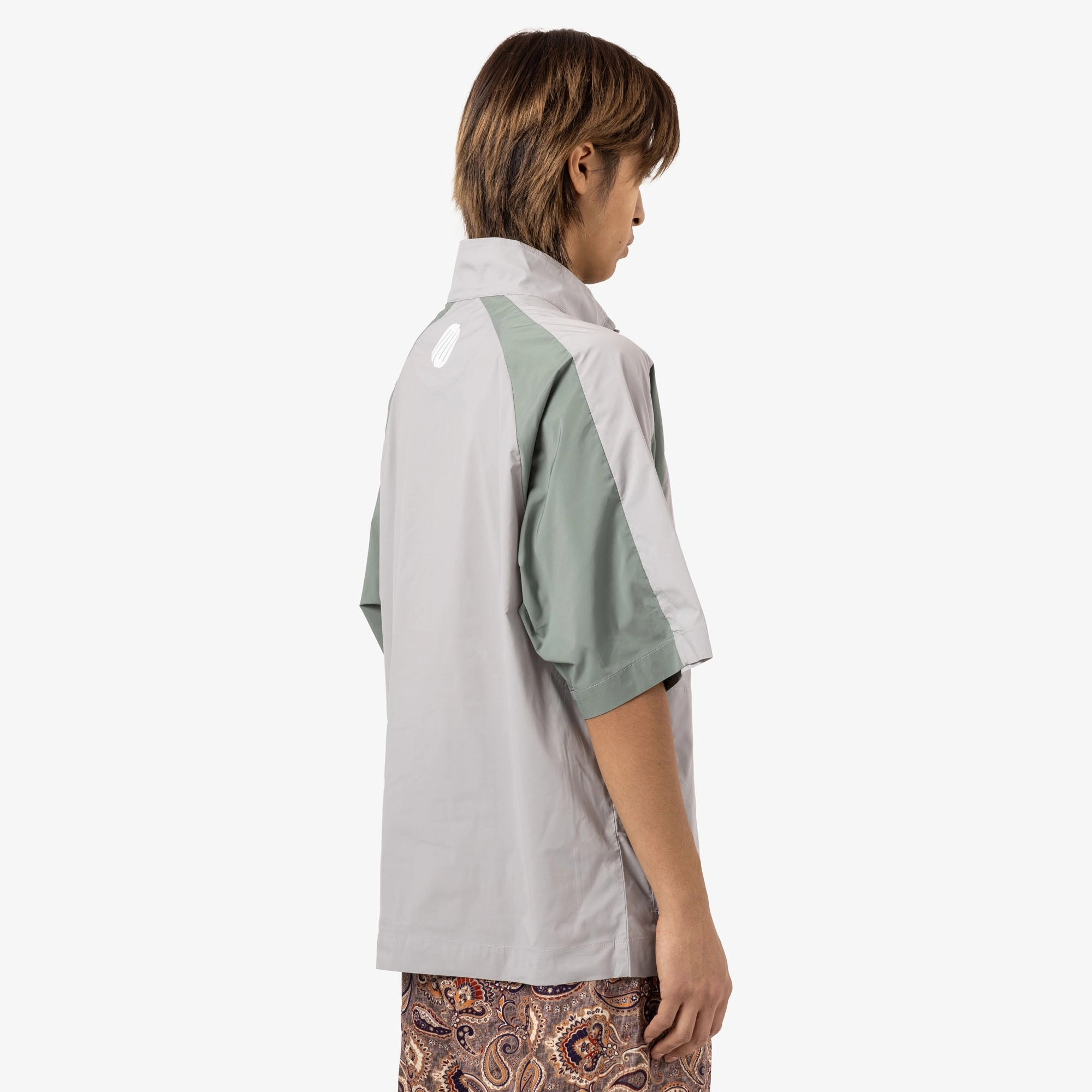 picnic venue Comfortable Metalwood Short Sleeve Paneled Wind Shirt Titanium / Sage