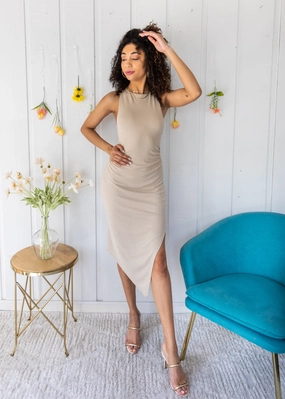 VIXEN HIGH NECK ANGLE HEM DRESS Minimalist Waist