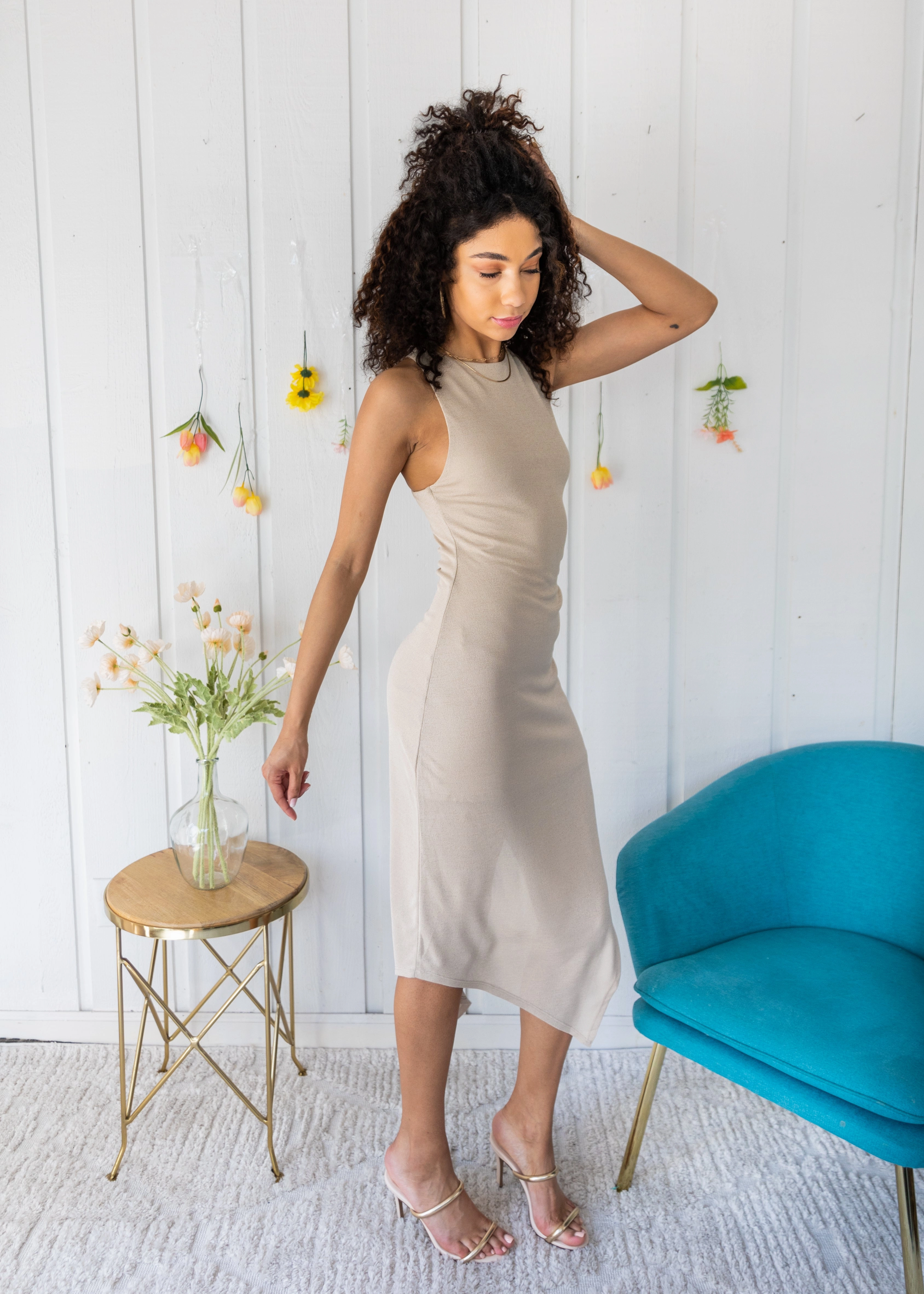 Sleek Flow Happy Scent VIXEN HIGH NECK ANGLE HEM DRESS