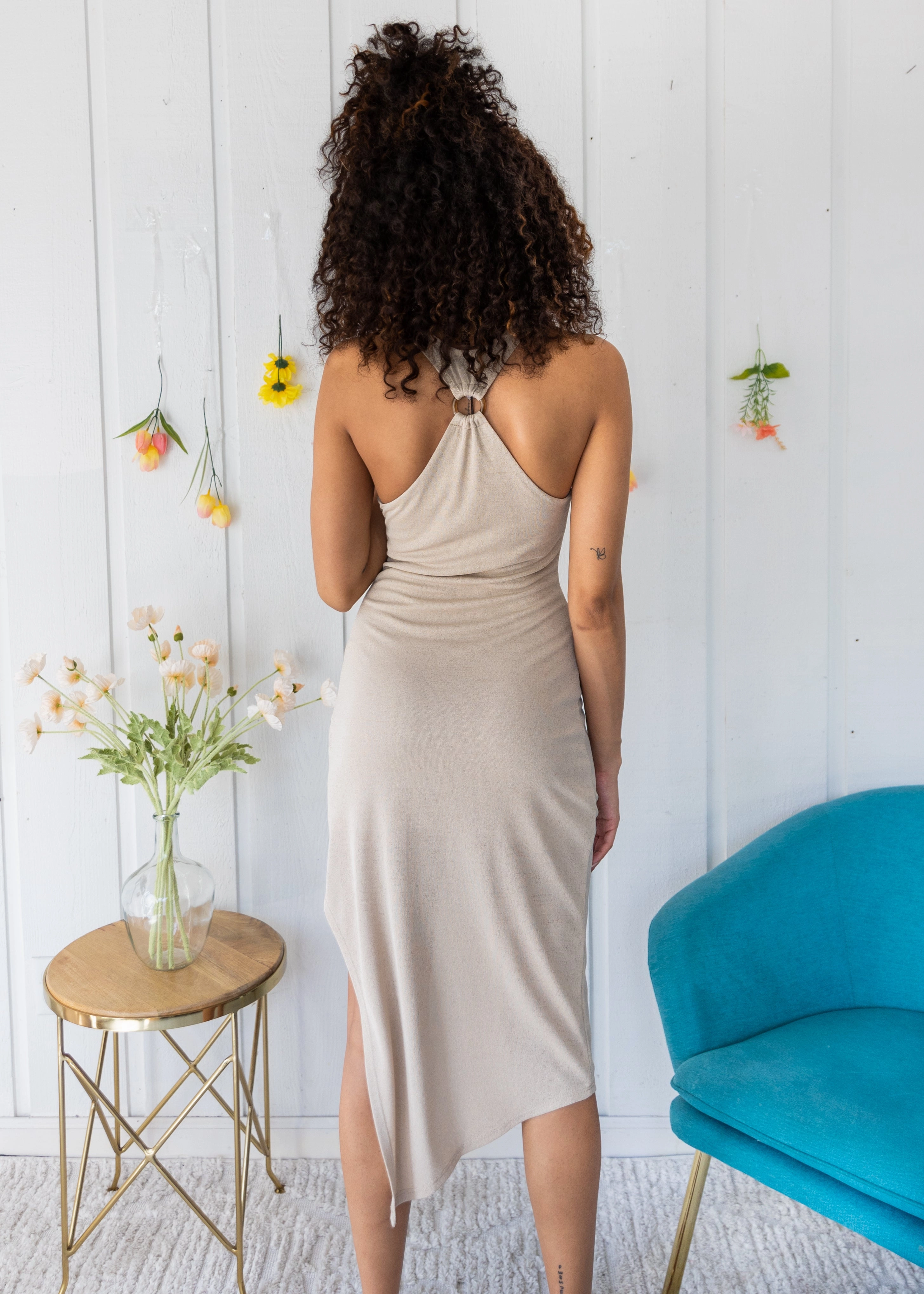 Smart and Stylish Vibrant Colors VIXEN HIGH NECK ANGLE HEM DRESS