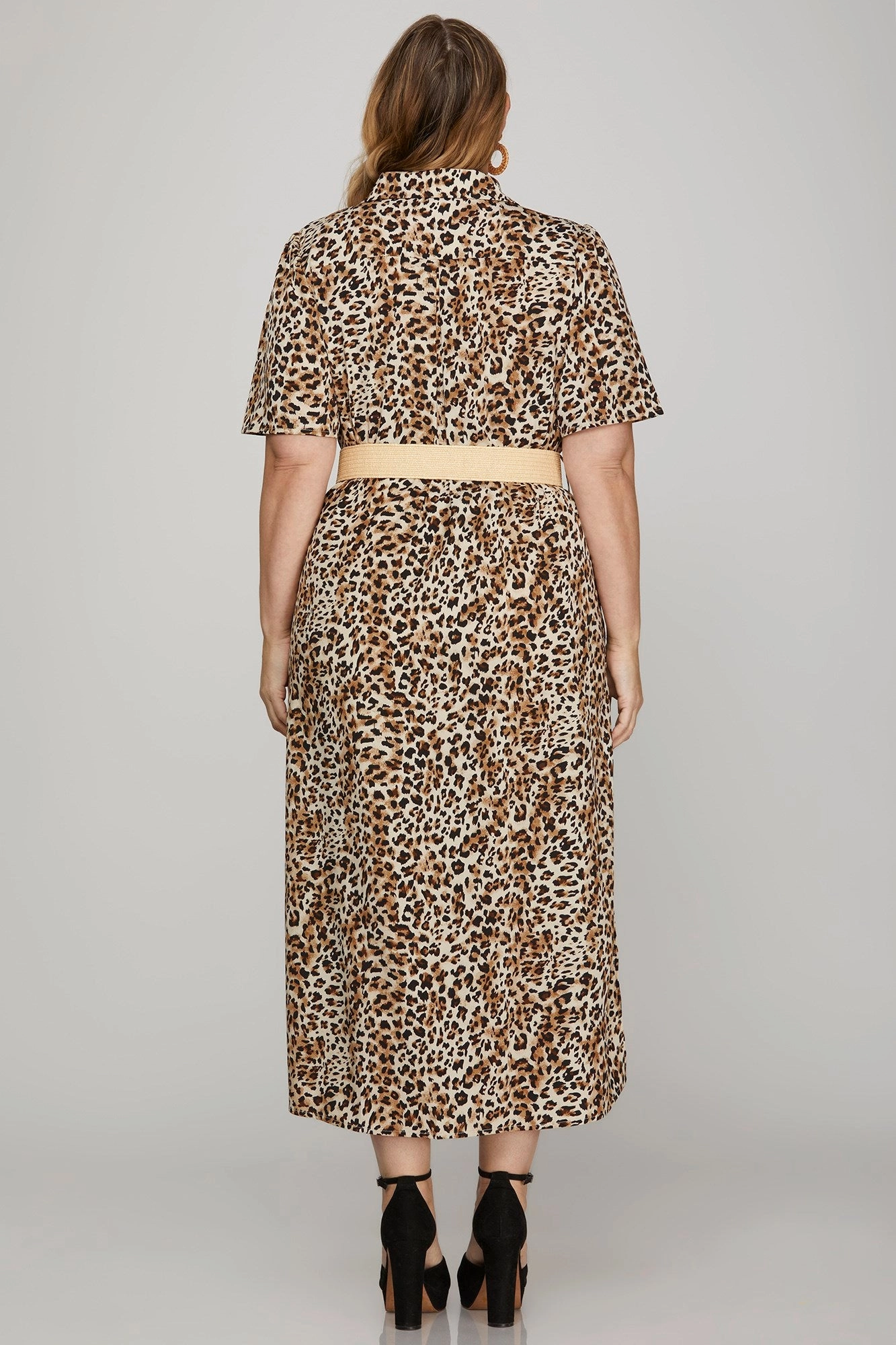 Animal Print Button-Down Midi Dress polka-dot Chilly Day Comfort