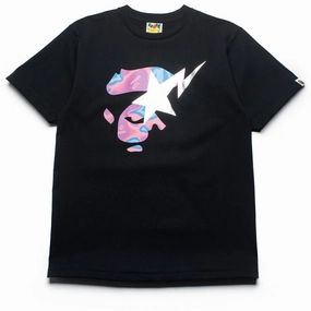 A Bathing Ape Liquid Camo Ape Face Sta Tee - Black/Pink Groom attire