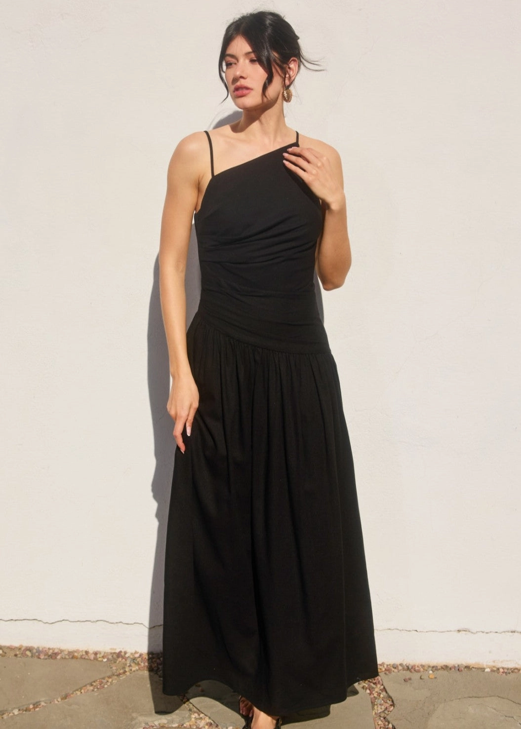 ELLE DROP WAIST RUCHED MAXI DRESS solo wear