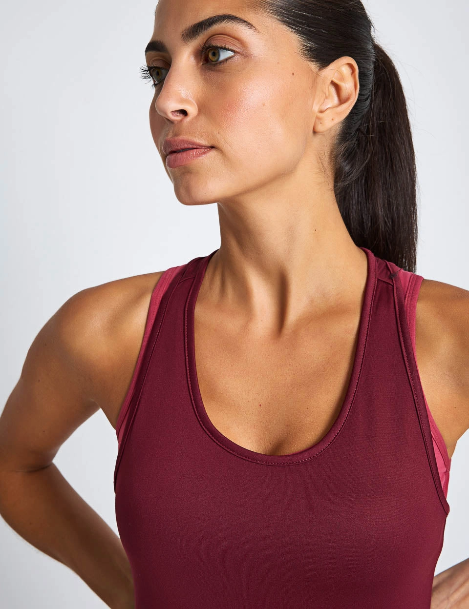 TAD Essentials Racerback Tank - Ruby Shimmer Tagless Labeling
