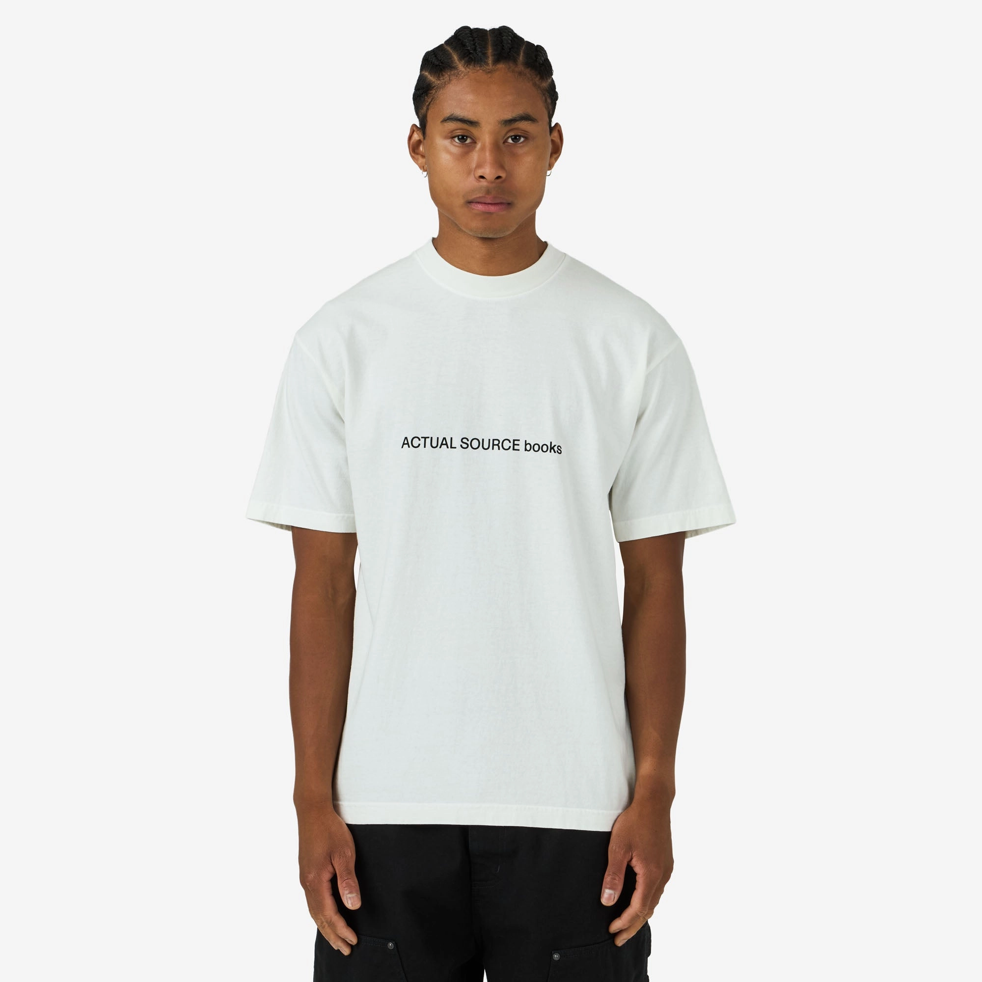 Actual Source Study T-Shirt White beaded hem No Slip Sleeve Banding