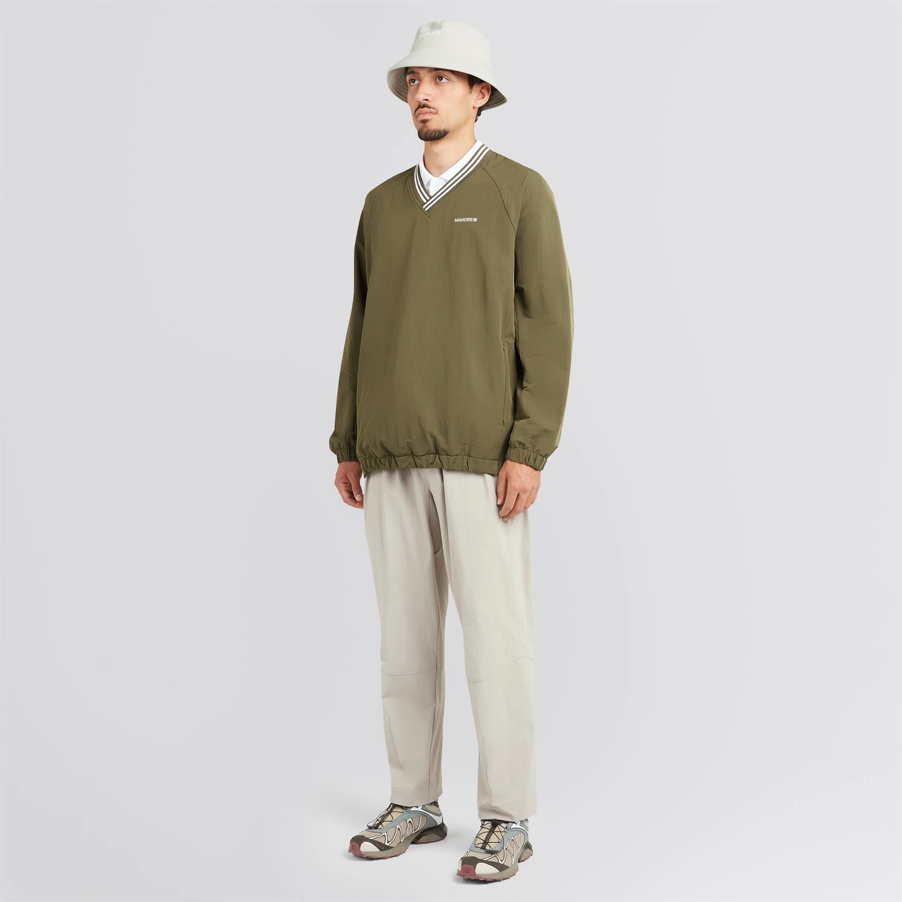 snag resistant music concert V-Neck Pullover Windbreaker Dark Olive