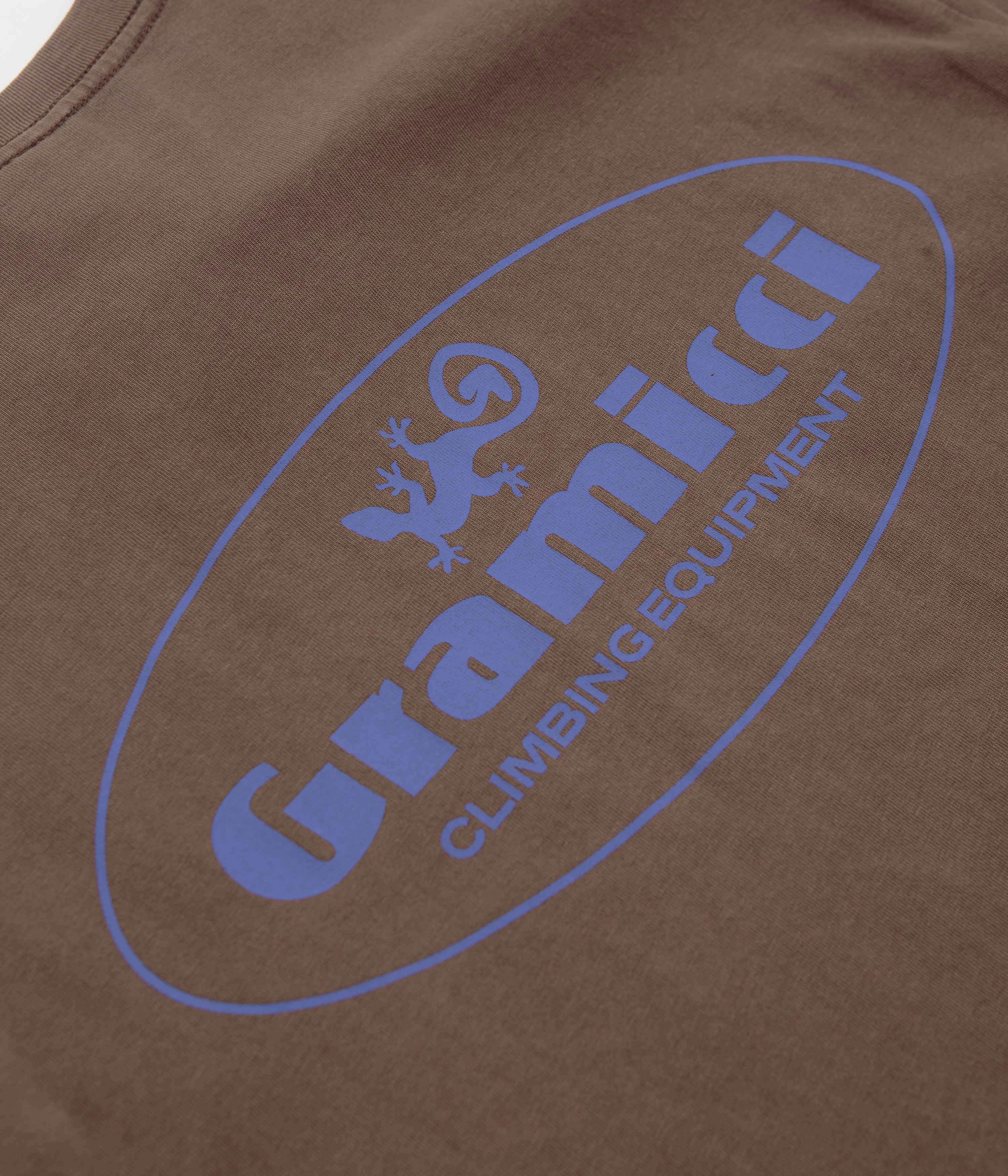 Gramicci Climbing Equipment T-Shirt - Brown Pigment Retro Slub Texture Fabric