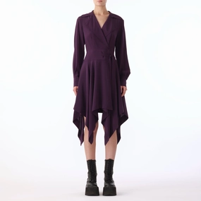 Nature Inspired Flattering and Effortless L/S SILK CREPE DE CHINE HANDKERCHEIF HEM DRESS