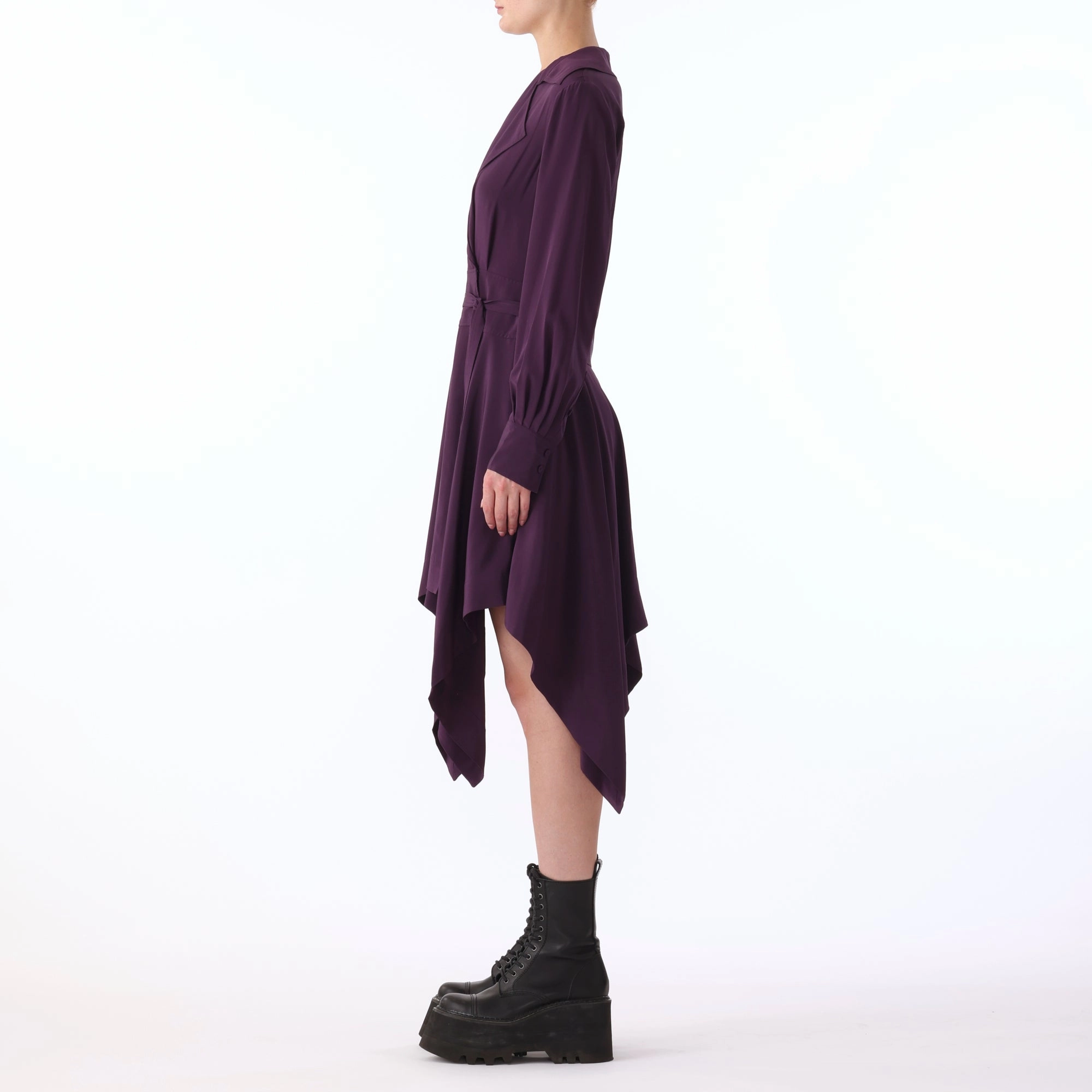 L/S SILK CREPE DE CHINE HANDKERCHEIF HEM DRESS Stylish Waistband Design