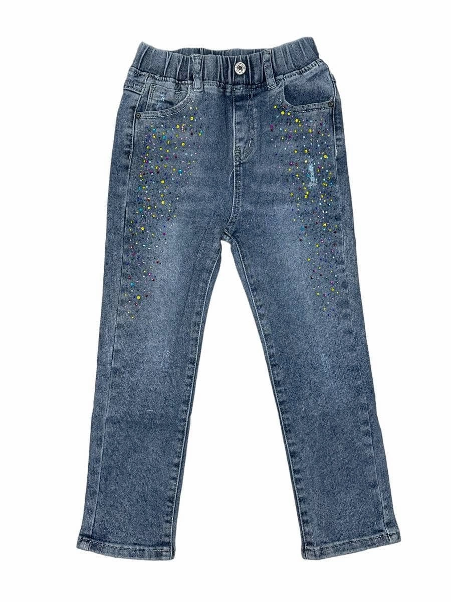 ReinforcedHemline NonRestrictiveCut Rainbow Crystal Jeans