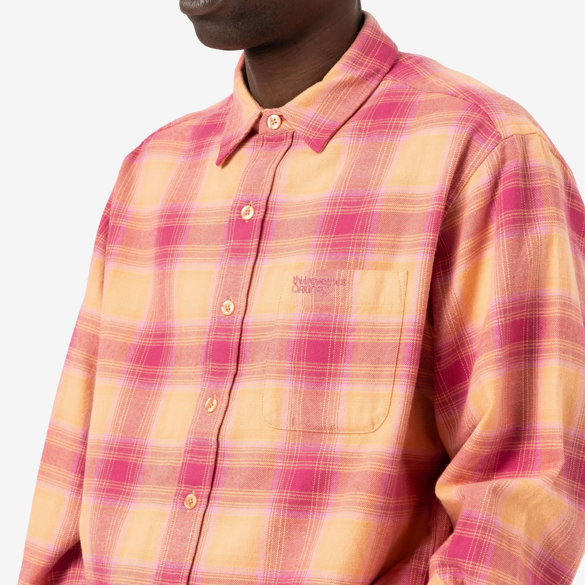 Pocket Detailing Unisex Design thisisneverthat Shadow Plaid Flannel Shirt / Pink