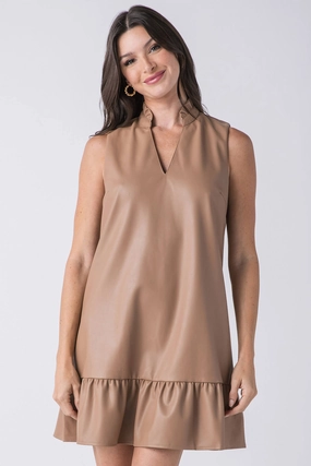Comfy Layers THML Sleeveless Faux Leather Splitneck Dress